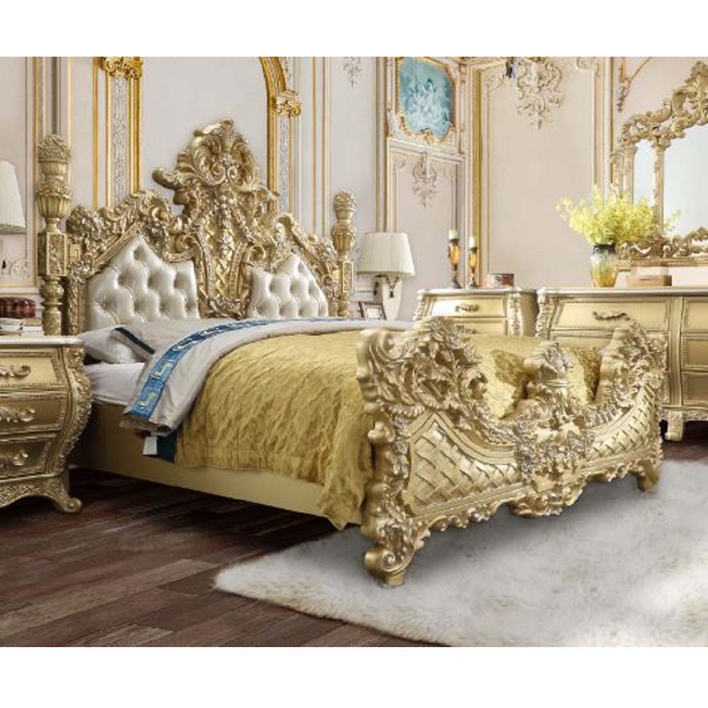 ACME Cabriole - Eastern King Bed - Light Gold PU & Gold Finish | Meri Furniture