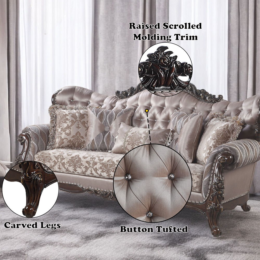 Benbek - Sofa With 5 Pillows - Fabric & Antique Oak