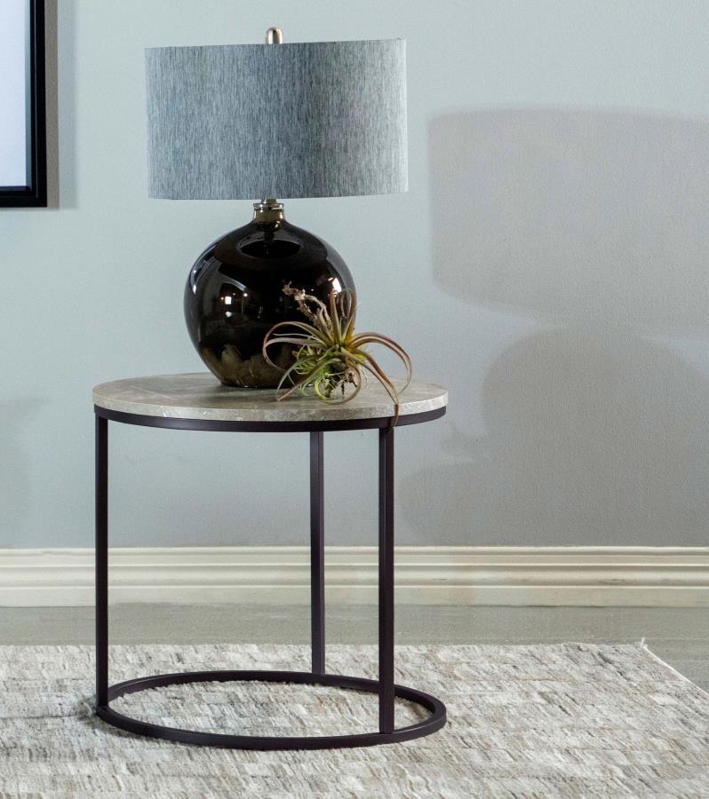 Coaster Fine Furniture Lainey - Round Faux Marble Side End Table - Gray | Meri Furniture