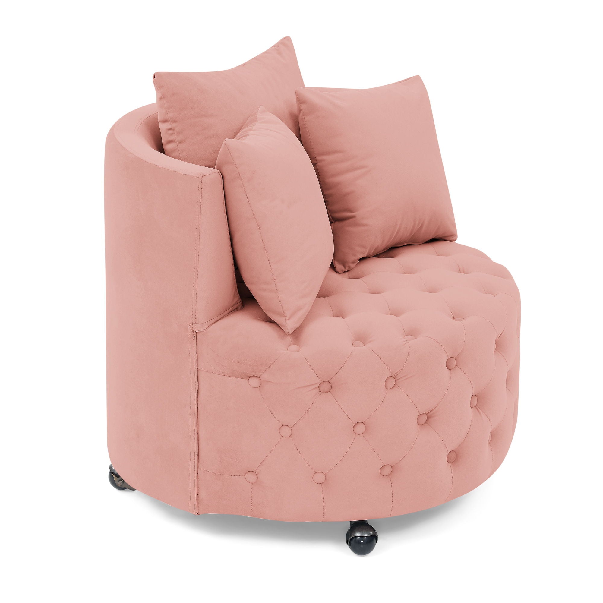 Modern Upholstered Swivel Chair With Button Tufted Design And Movable Wheels