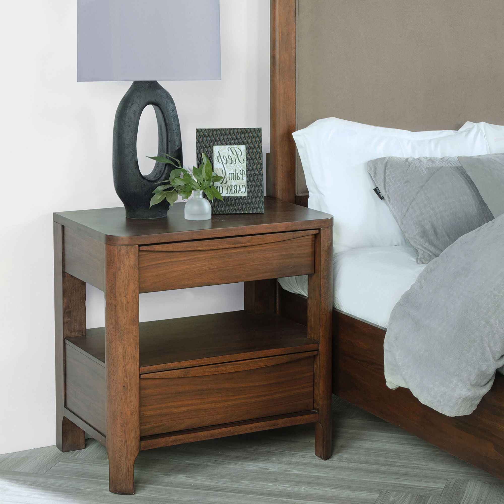 Verona - 2 Drawer Bedside Table With Hidden Storage - Walnut