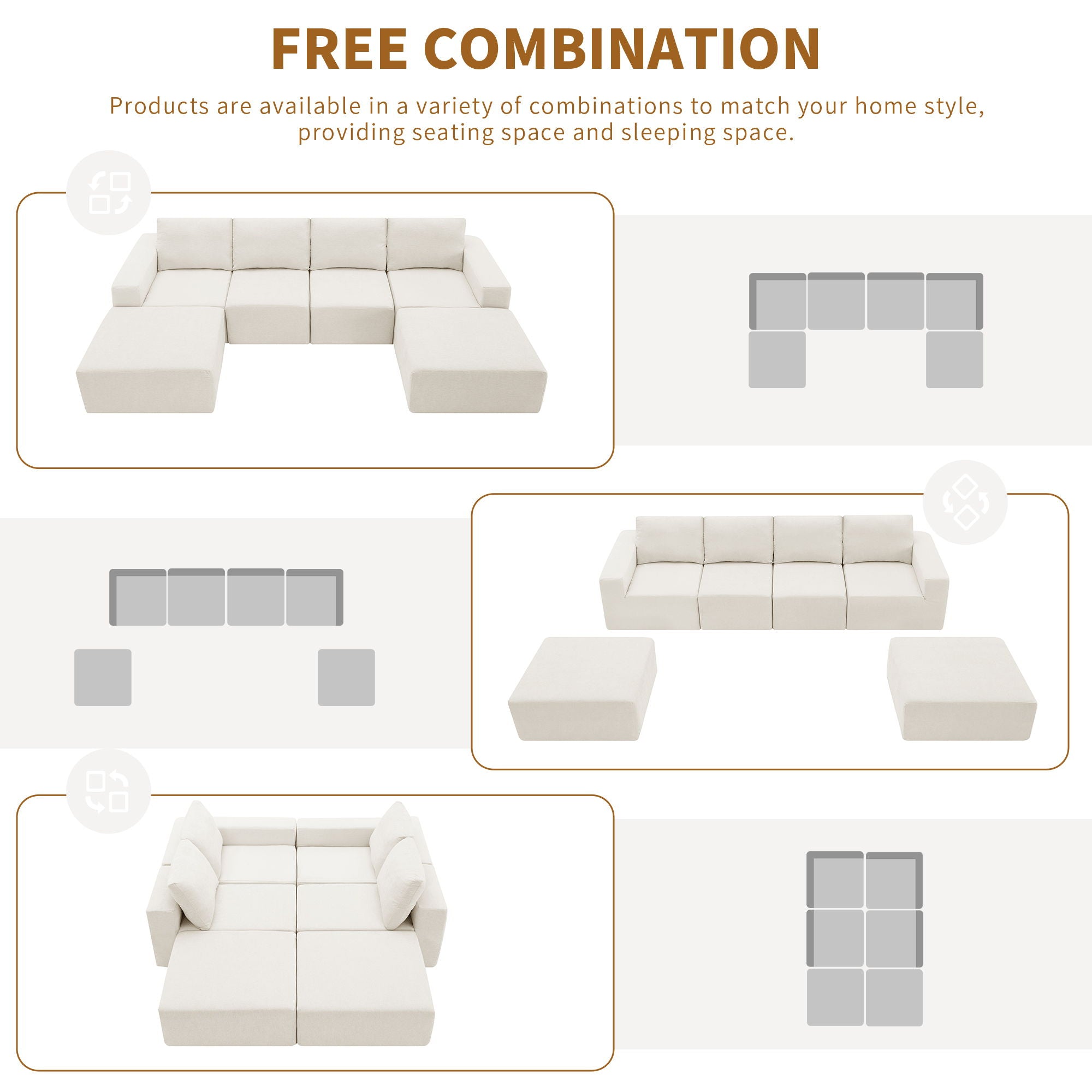 Modular U Shaped Sectional With Ottomans, Luxury Cloud Floor Couch With Deep Seat Fully Compressed Upholstered Sofa