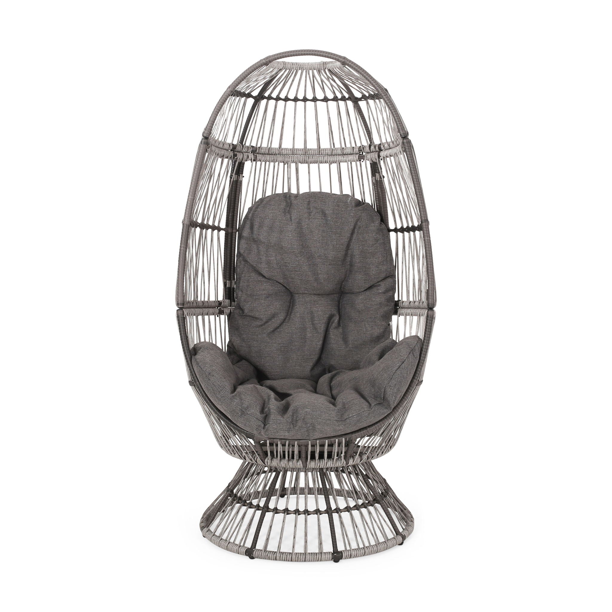 Patio Swivel Basket Egg Chair With Cushion