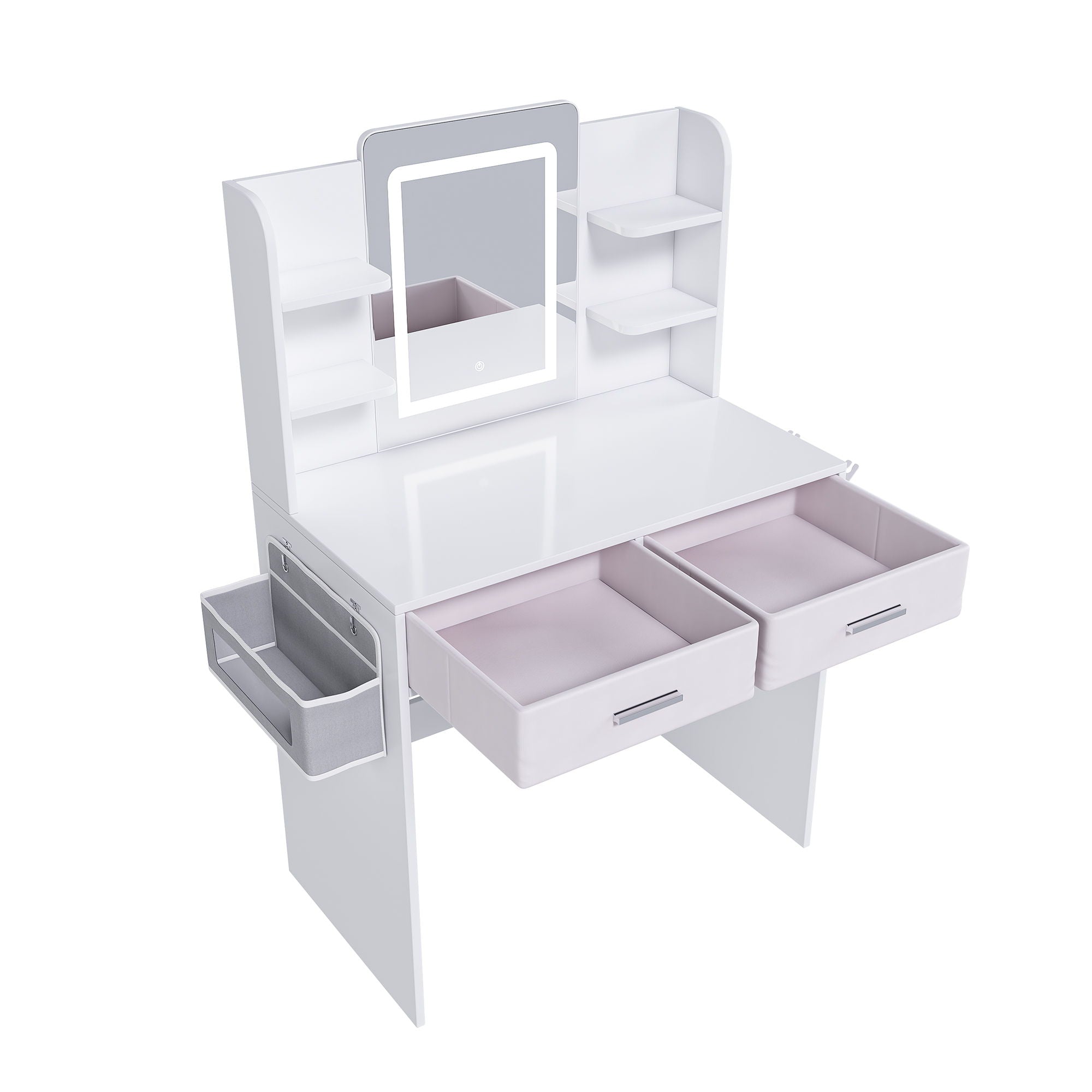Elegant LED Mirror Vanity Dressing Table With Adjustable Lights, Drawers & Storage - White