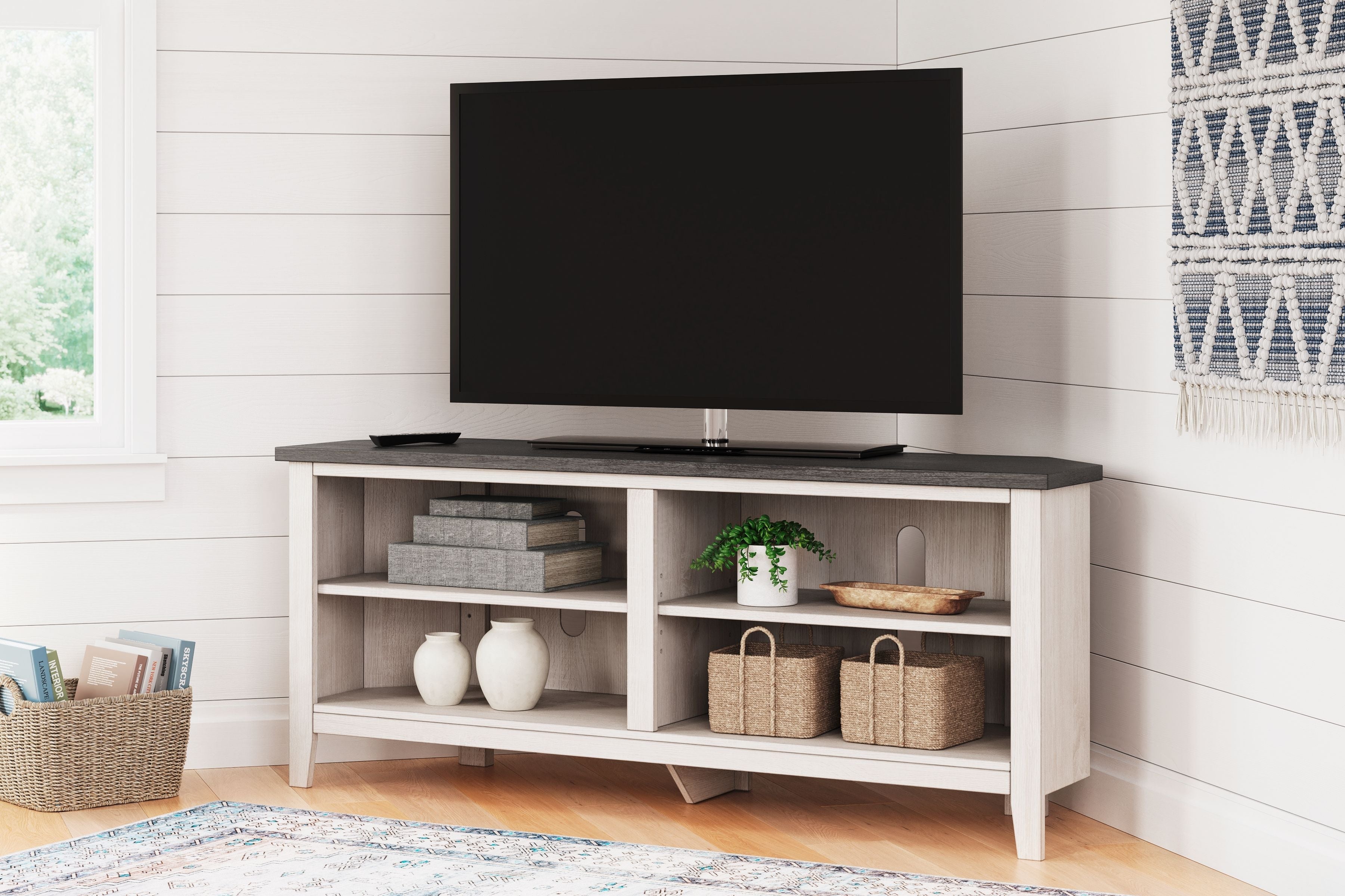 Signature Design by Ashley® Dorrinson - Two-tone - Medium Corner TV Stand | Meri Furniture