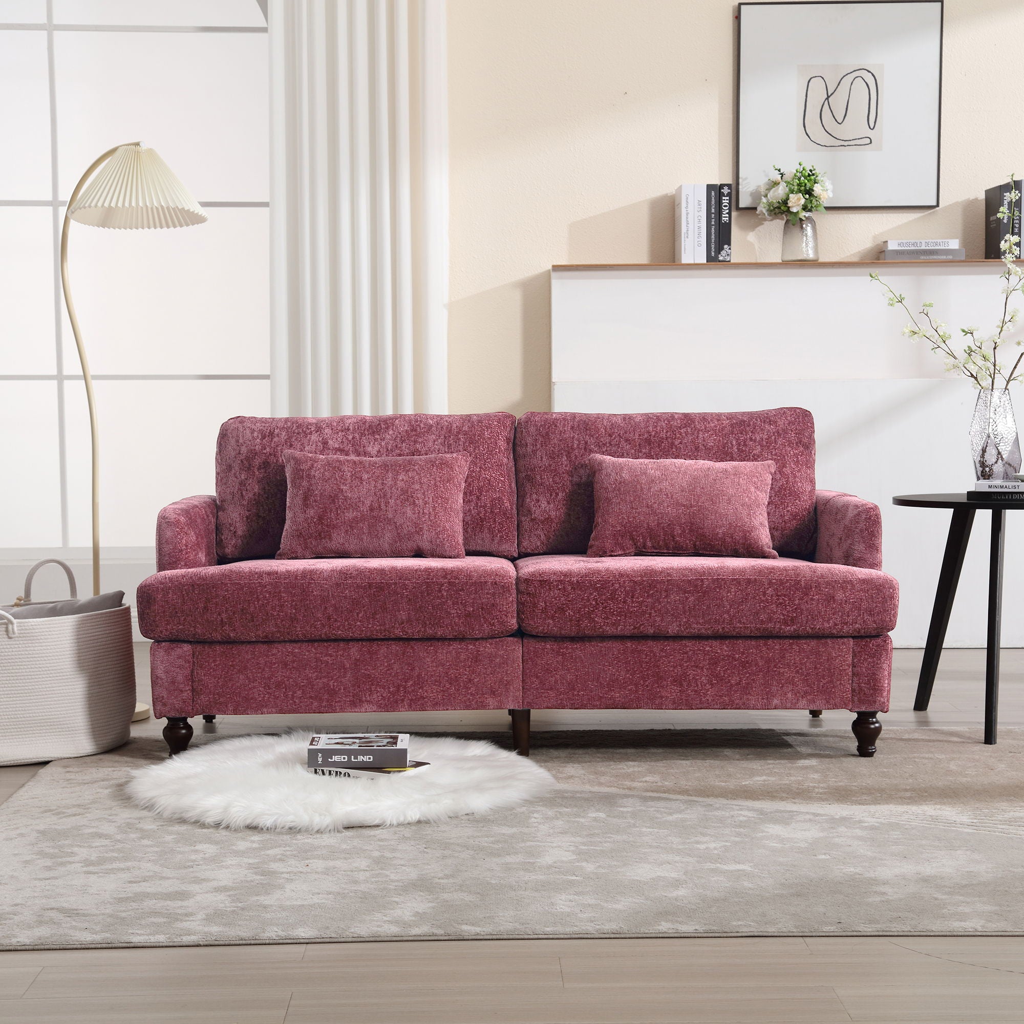 Mid Century Modern Fabric Loveseat Sofa, 2 Seat Upholstered Couch
