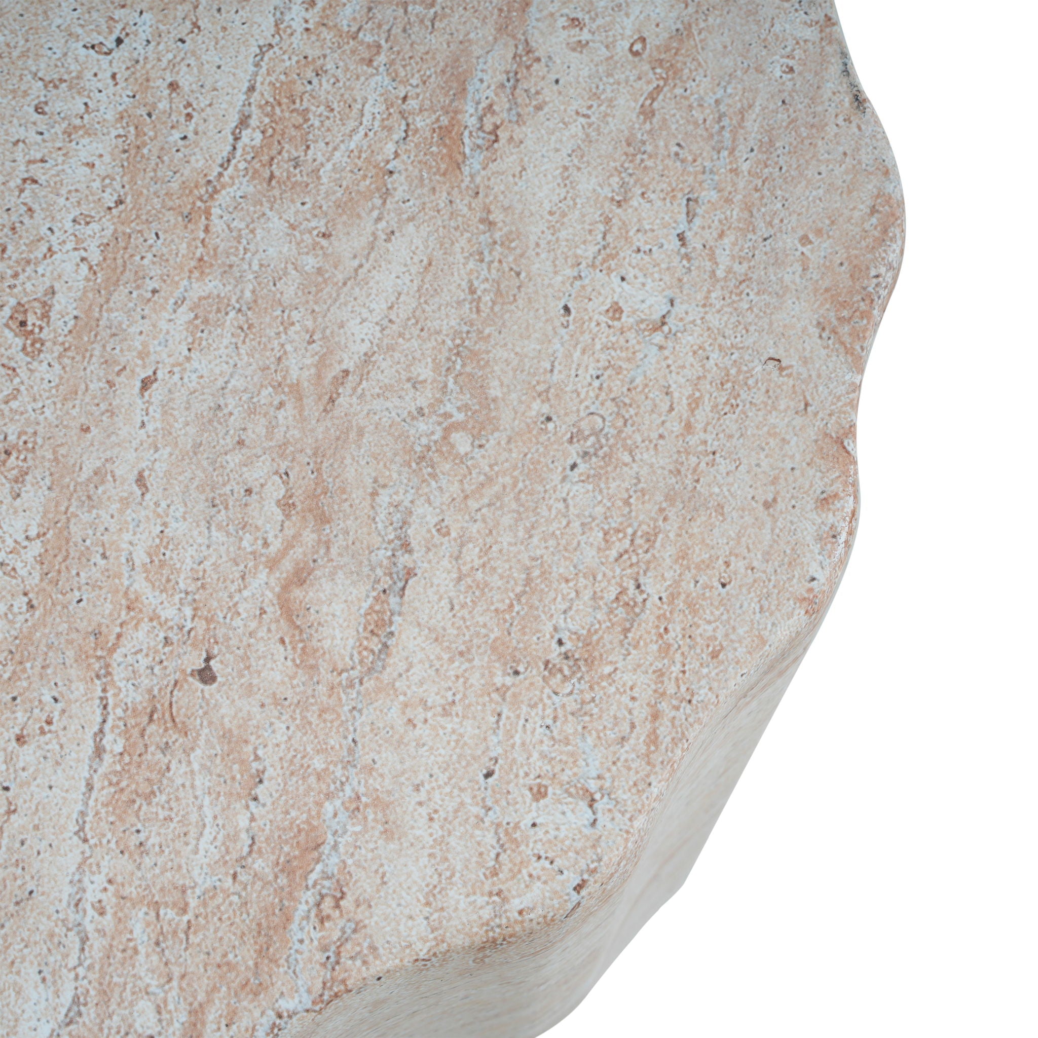 Elegant Indoor / Outdoor Lightweight Concrete Side Table With Travertine - Beige