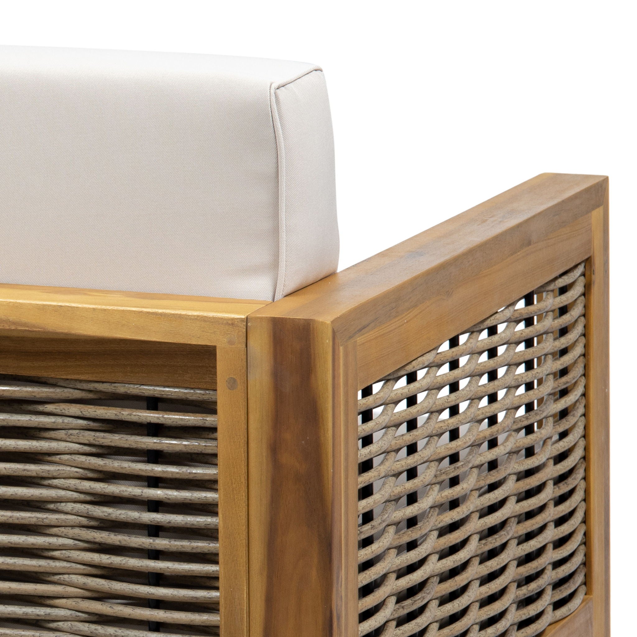 Outdoor 4 Seater Acacia Wood Chat Set With Wicker Accents And Cushions - Teak / Mixed Brown / Beige