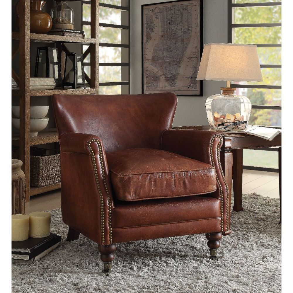 ACME Leeds - Accent Chair - Vintage Dark Brown Top Grain Leather | Meri Furniture