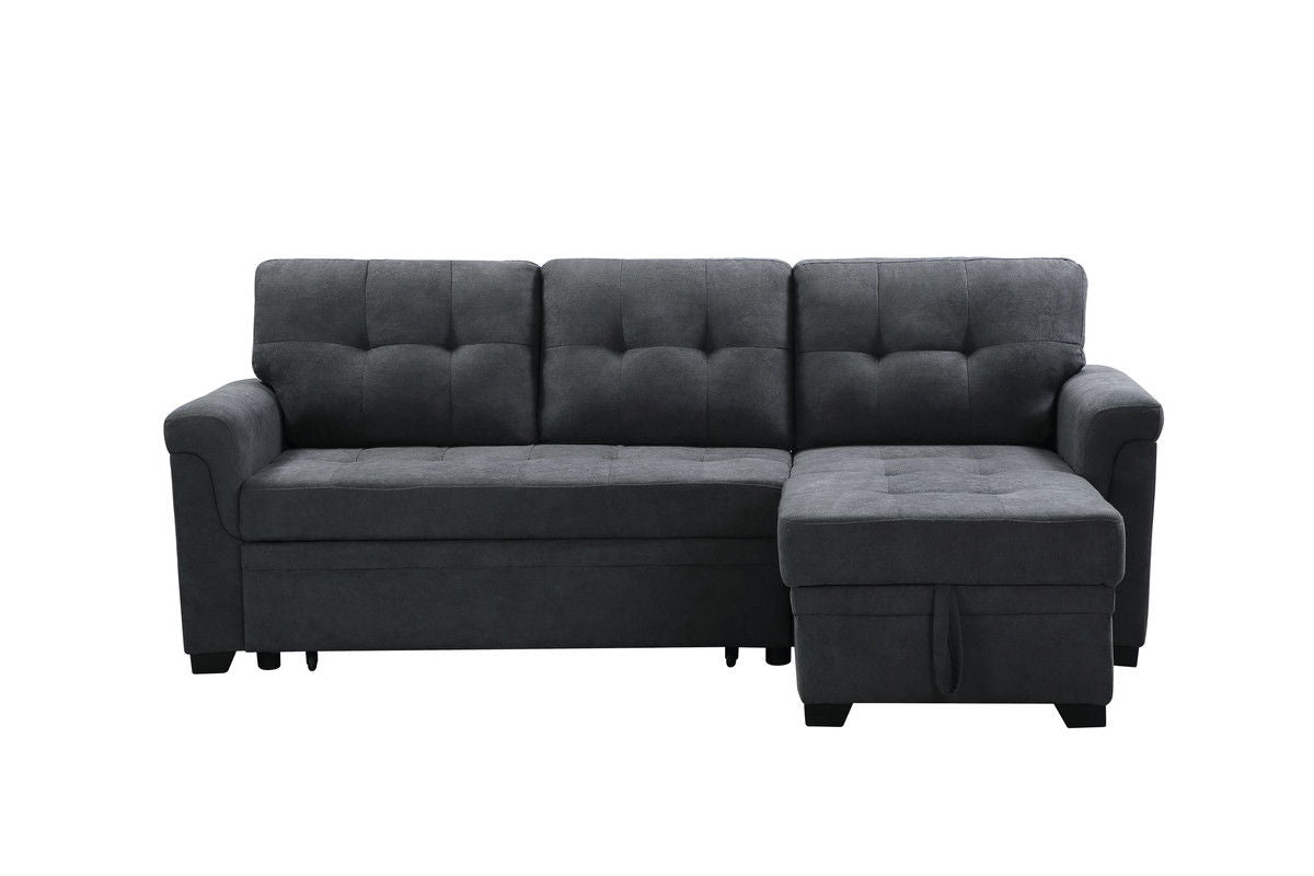 Lucca 84"W Dark Gray Fabric Reversible Sectional Sleeper Sofa Chaise with Storage
