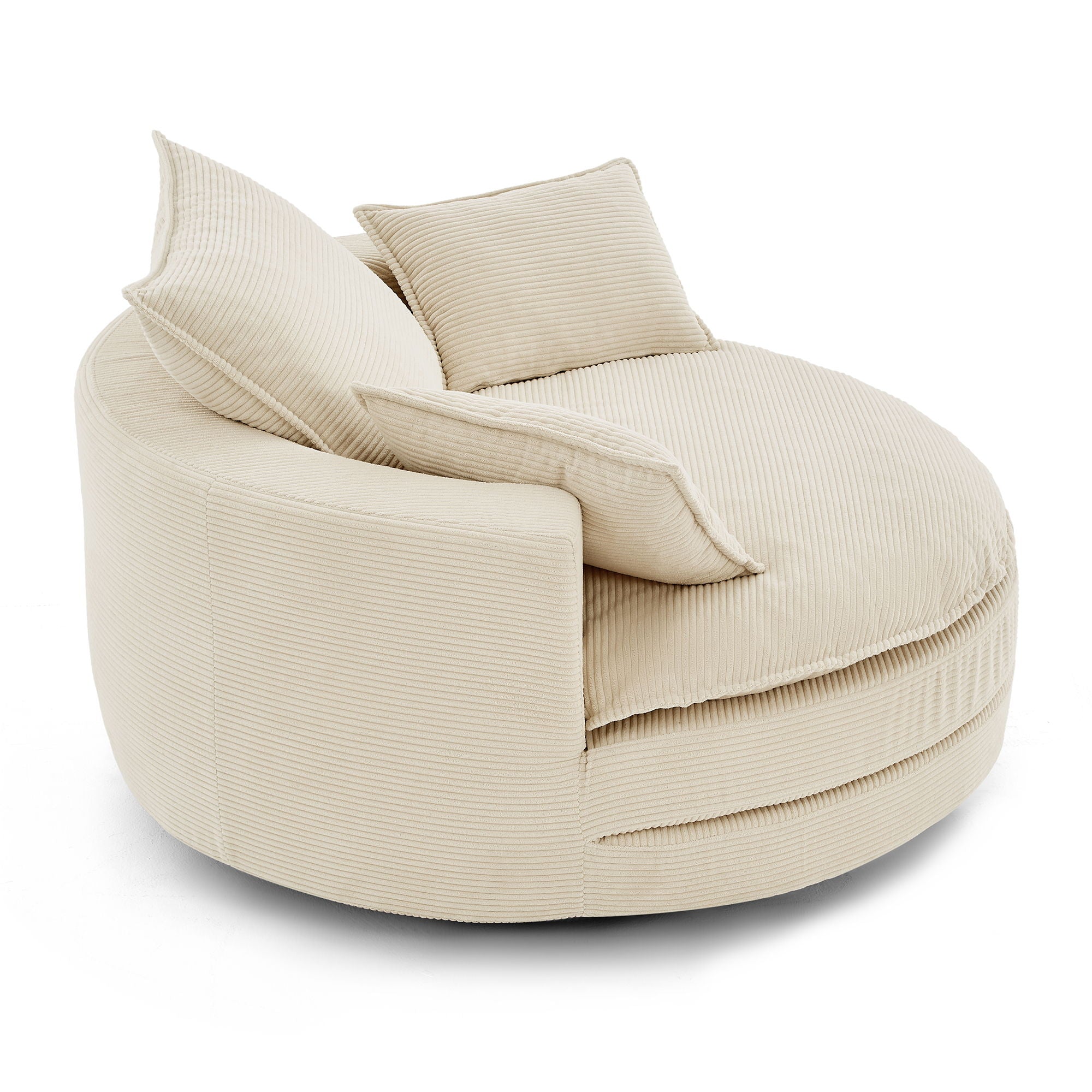 360° Swivel Accent Barrel Chair With Dual Layer Cushion And 3 Removable Pillows