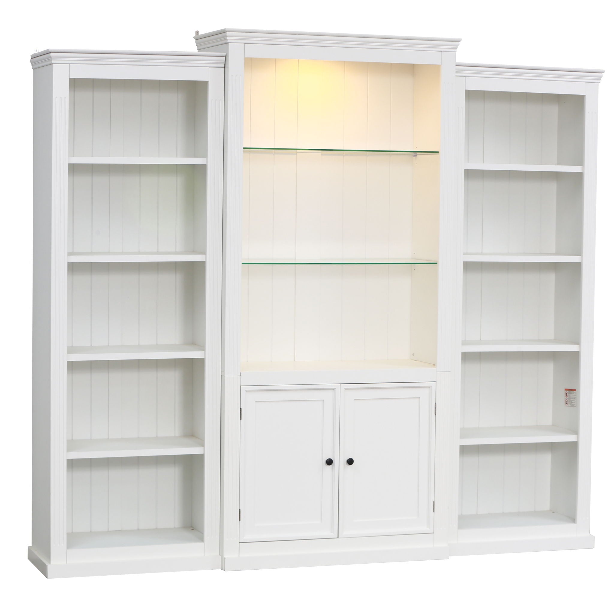 Retro Style 3 Piece Bookcase Display Cabinet With Adjustable LED Lighting, Tempered Glass Shelves - White