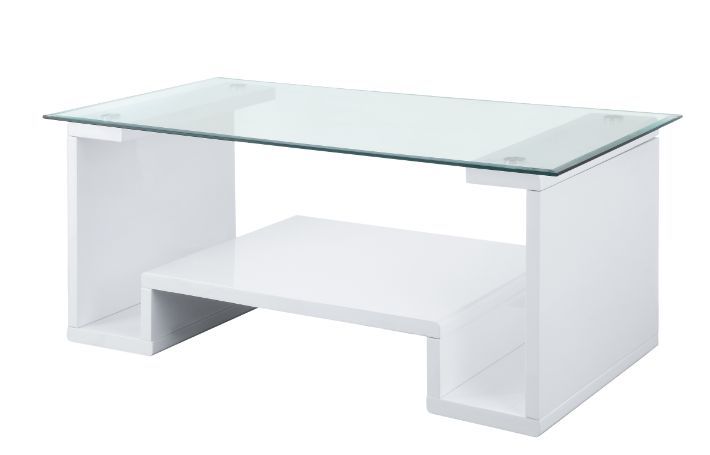 ACME Nevaeh - Coffee Table - Clear Glass & White High Gloss Finish | Meri Furniture