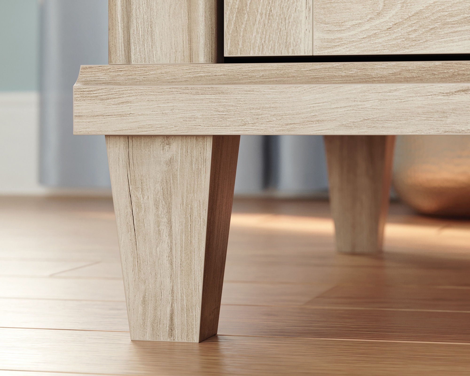 Chalk Oak L-Shaped Desk with Cord Management