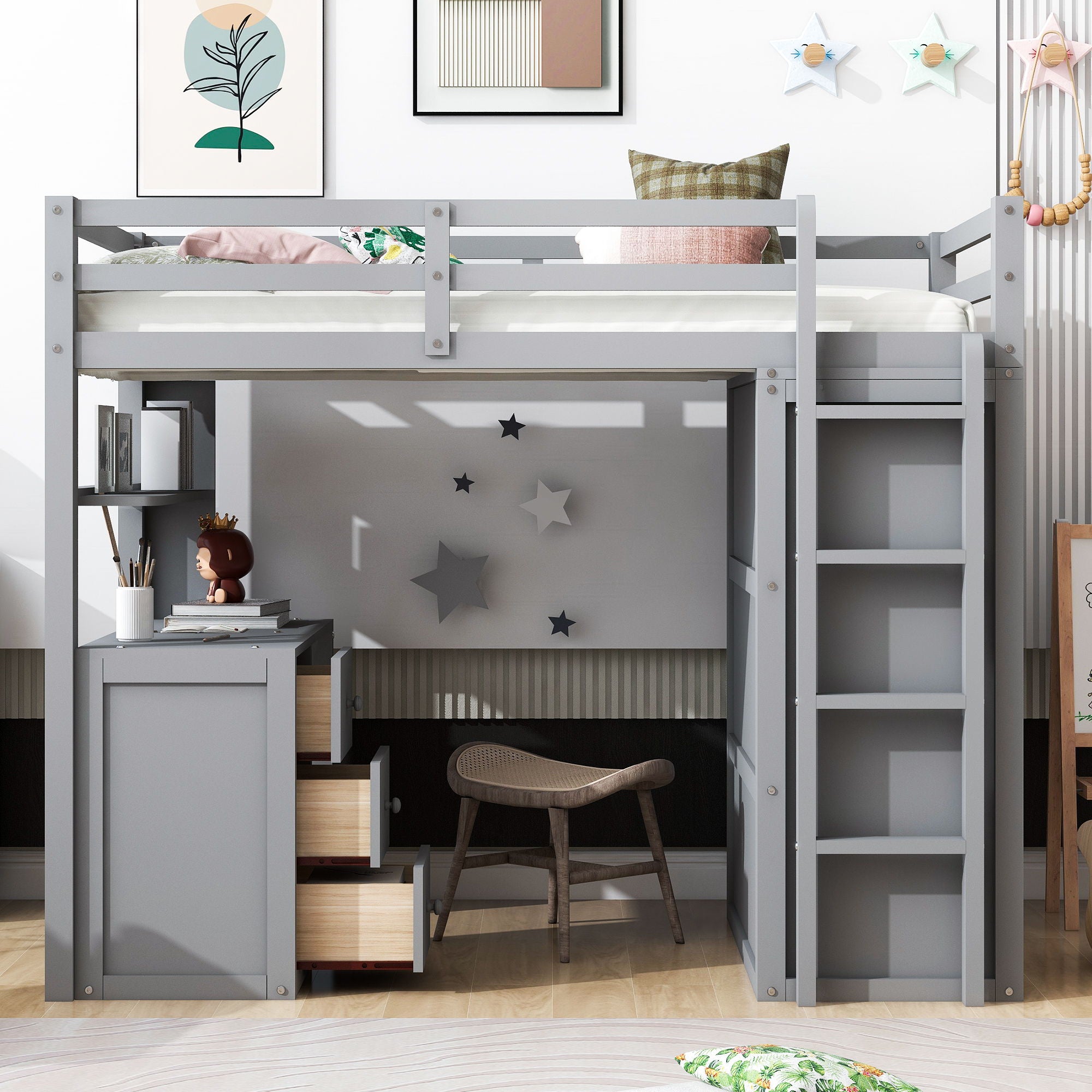 Loft Bed With Drawers, Desk, And Wardrobe
