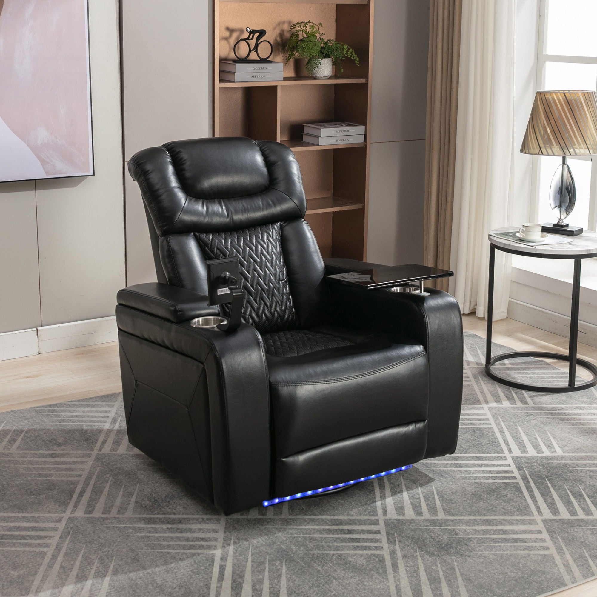 270 Degree Swivel Power Recliner With Tray Table, Phone Holder, Cup Holder, USB Port