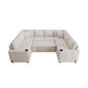 Convertible U-Shaped Sectional Sofa With Pull-Out Bed