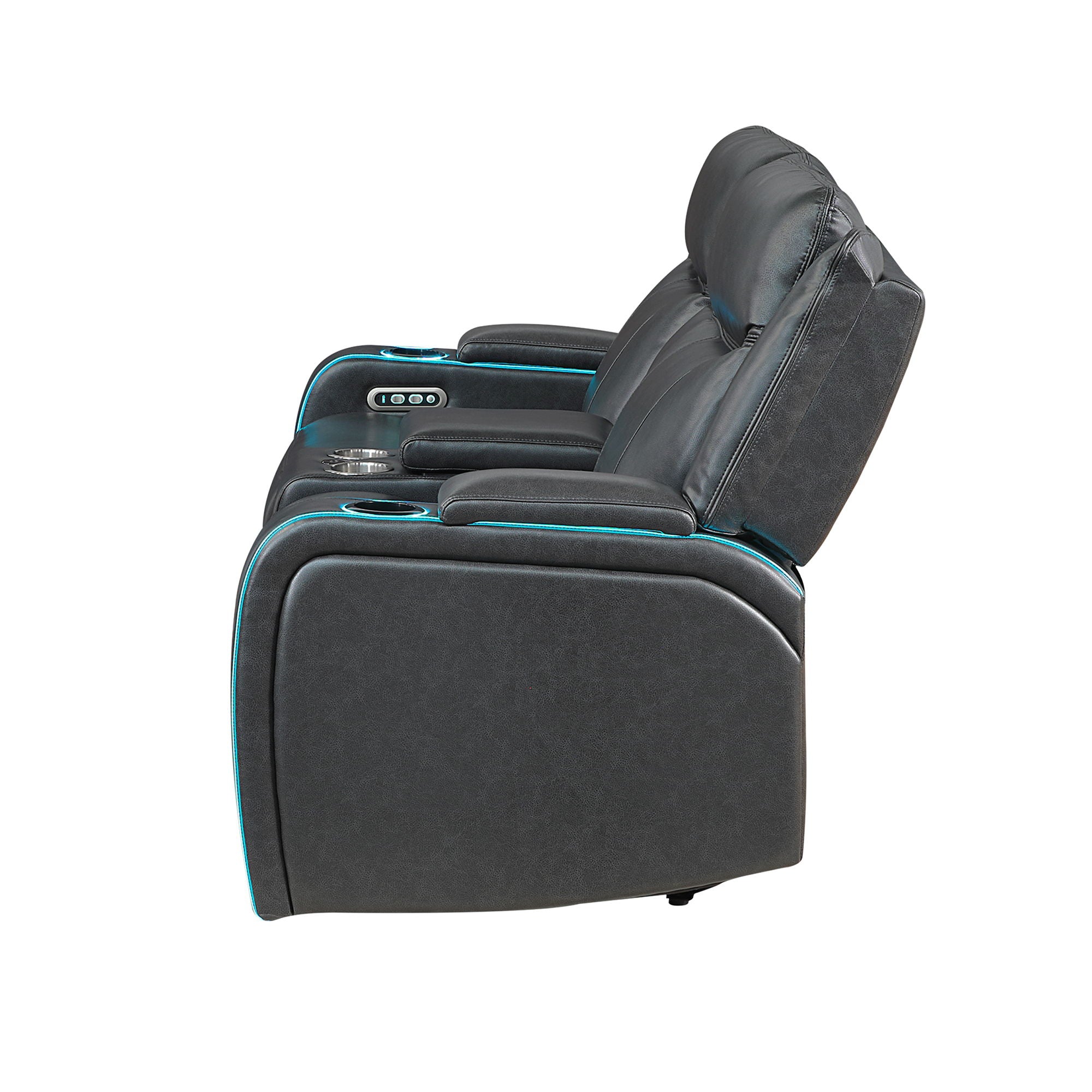 Blanca - Power Console Reclining Loveseat With LED Lights, Power Headrest And Speakers - Charcoal