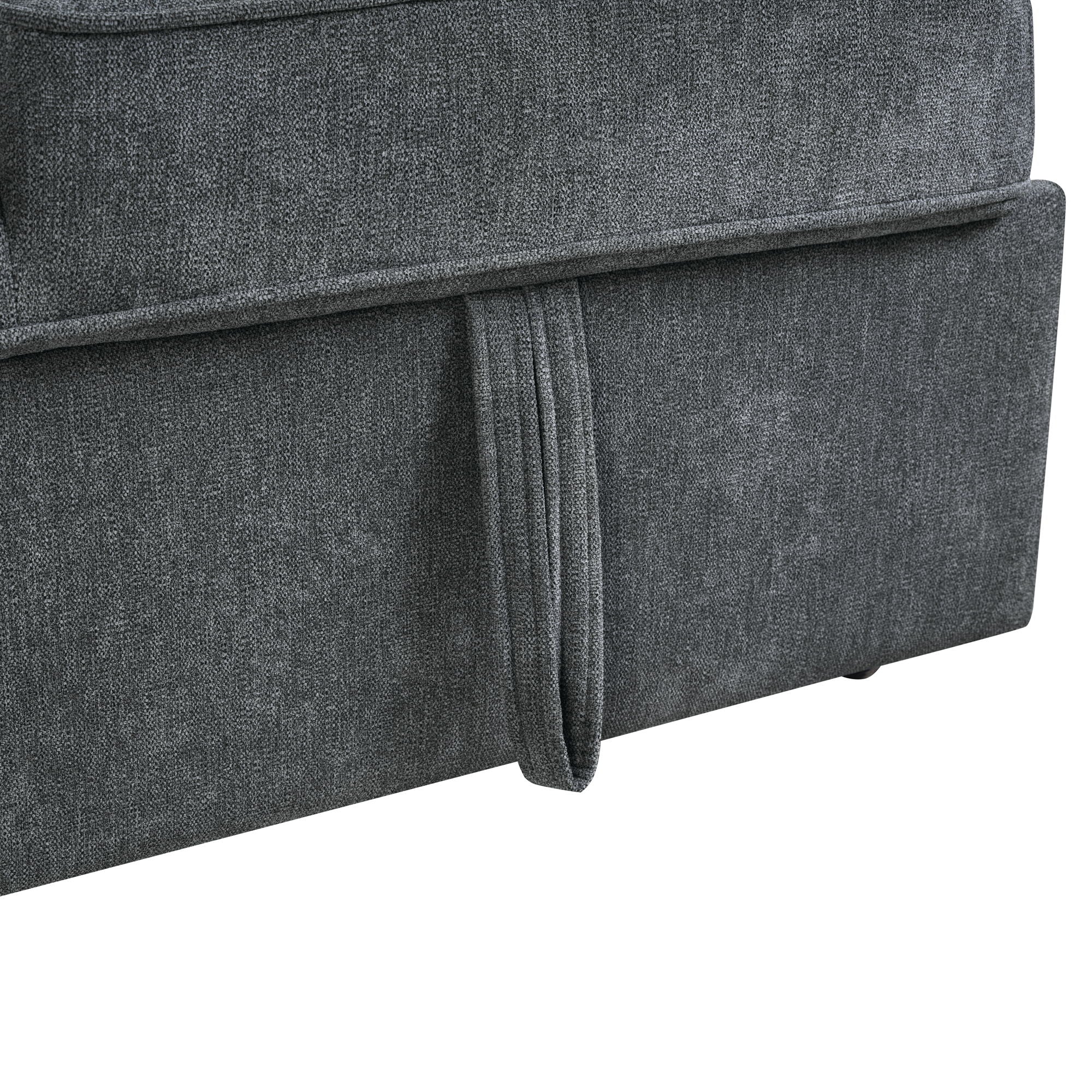 Convertible Sectional L-Shaped Sofa With Dual Pull-Out Sleepers, Flip-Top Table, USB Ports, Cup Holder & Storage