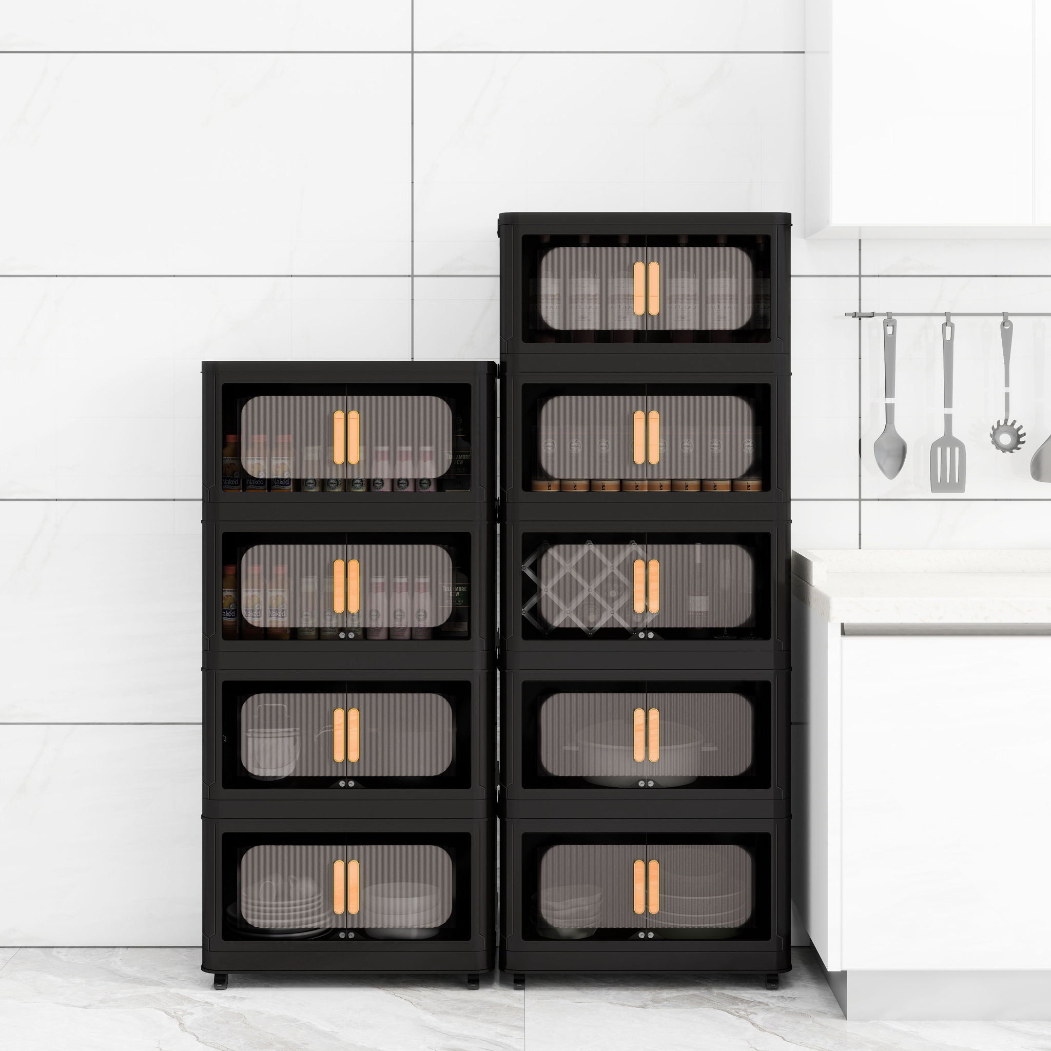 Folding Storage Cabinet With Magnetic Doors And Wheels