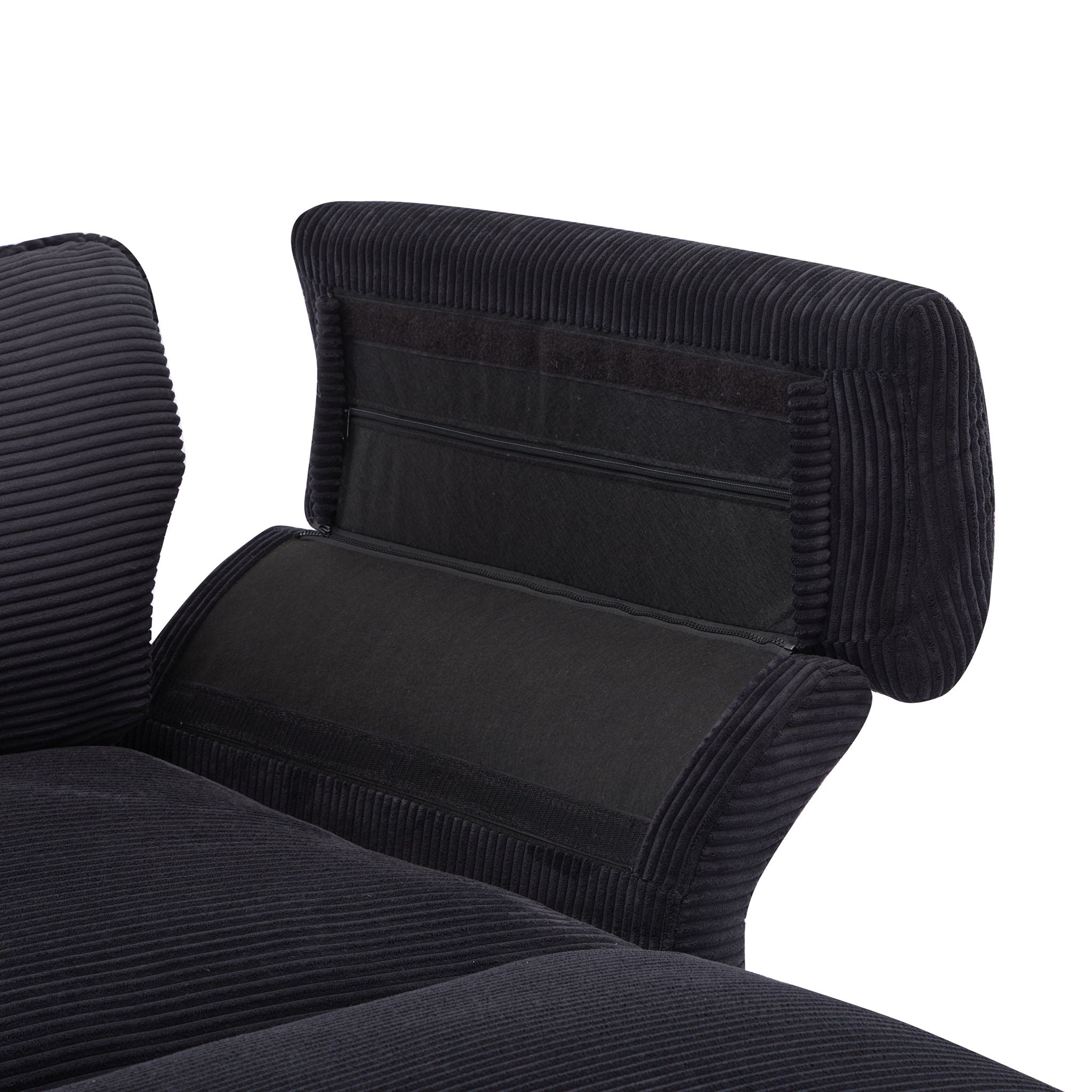 Modern Corduroy Deep Seat Sectional Sofa With Ottoman