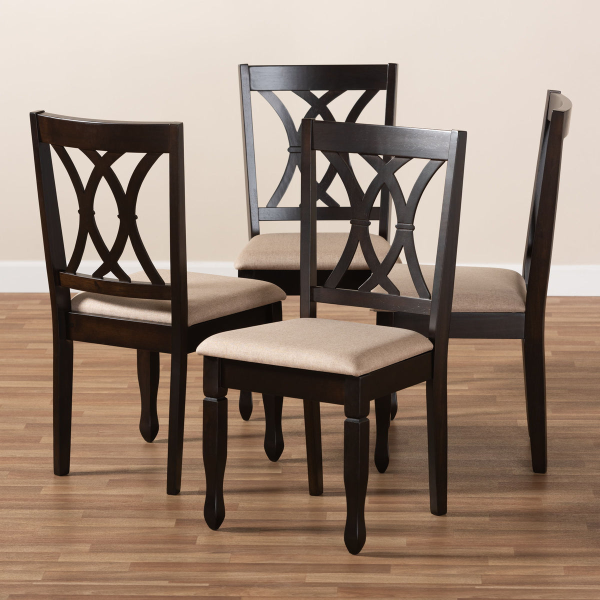 Reneau Modern and Contemporary Sand Fabric Upholstered Espresso Brown Finished Wood Dining Chair Set of 4