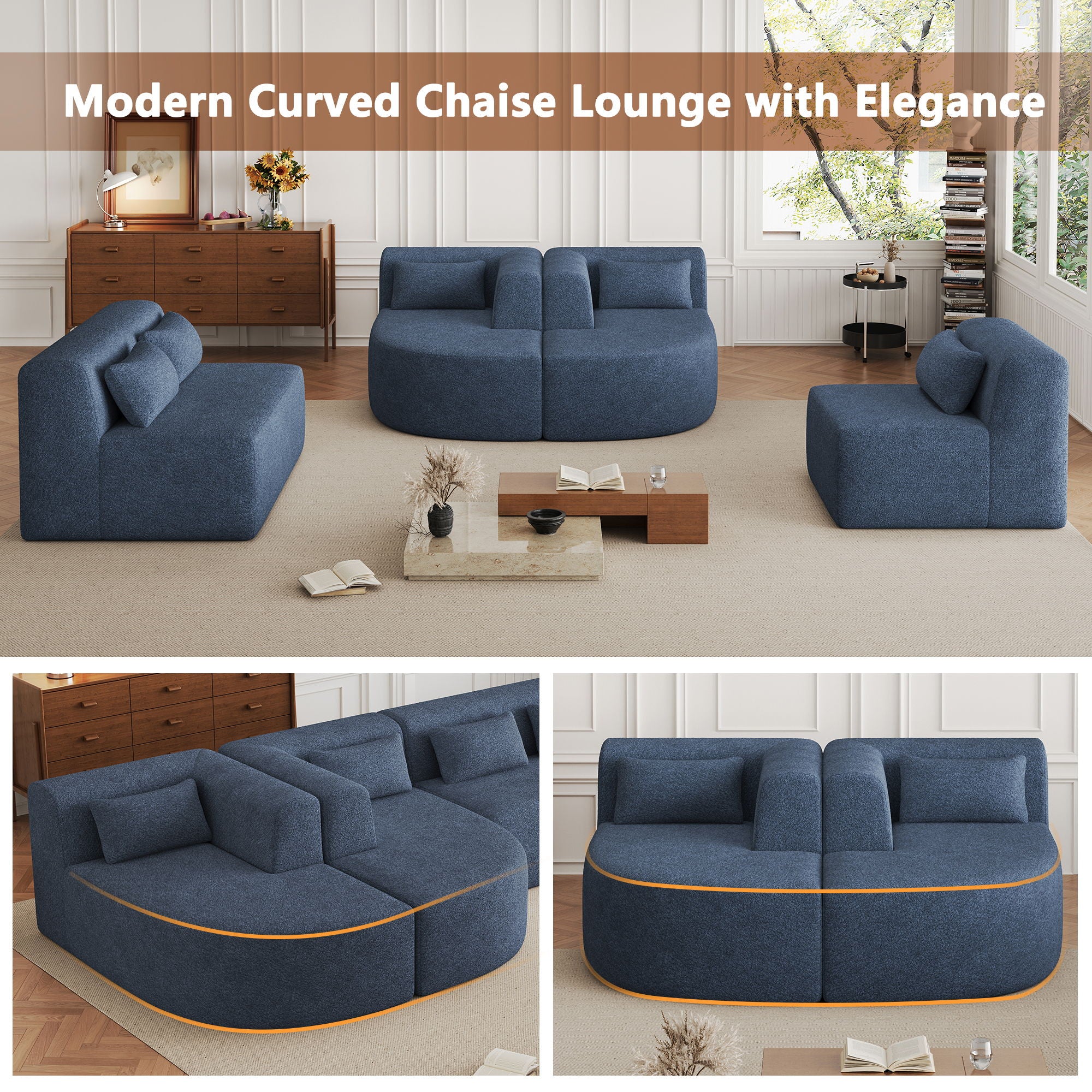 Upholstered Sofa Free Combined Sofa Couch With 2 Chaise Lounge And Five Back Pillows For Living Room
