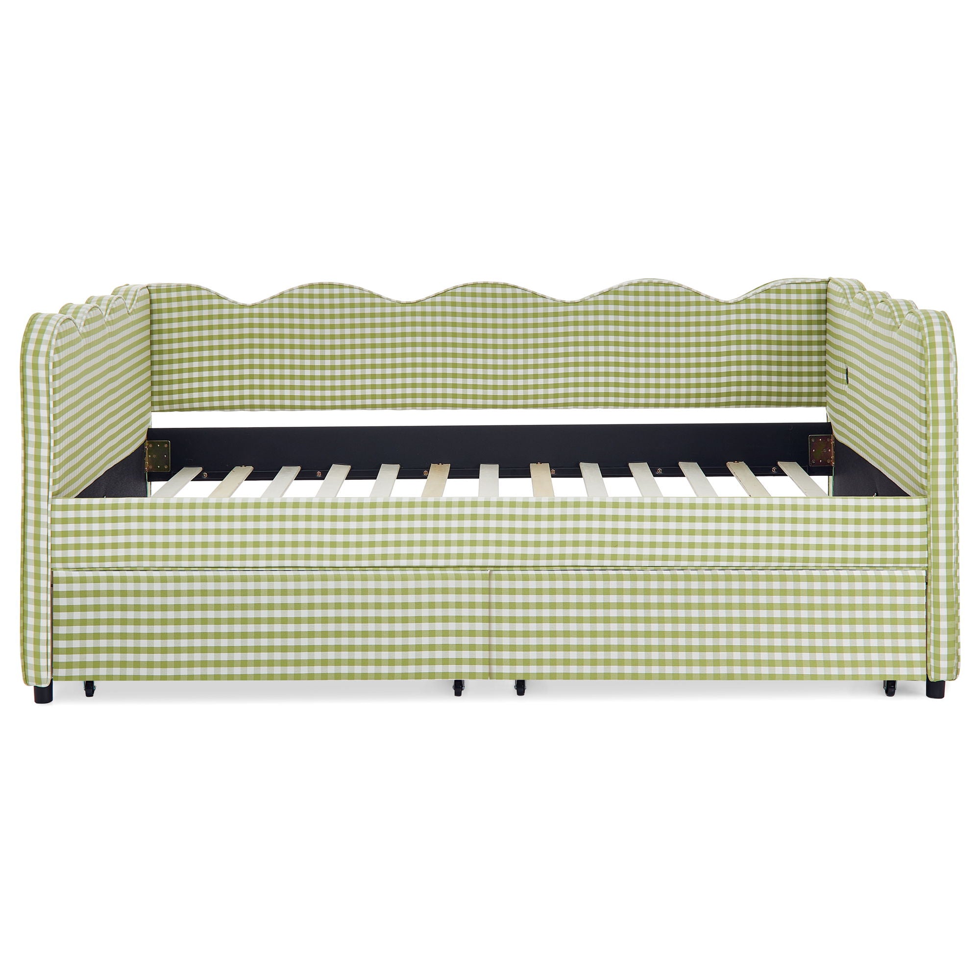 Gingham Daybed With USB Charging Port, Wave-Shaped Design
