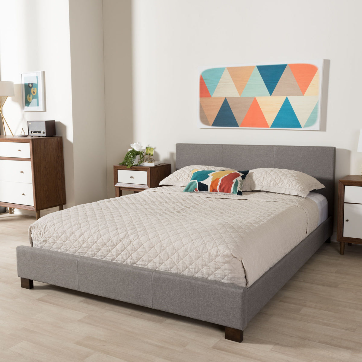 Elizabeth Modern and Contemporary Grey Fabric Upholstered Panel-Stitched Full Size Platform Bed