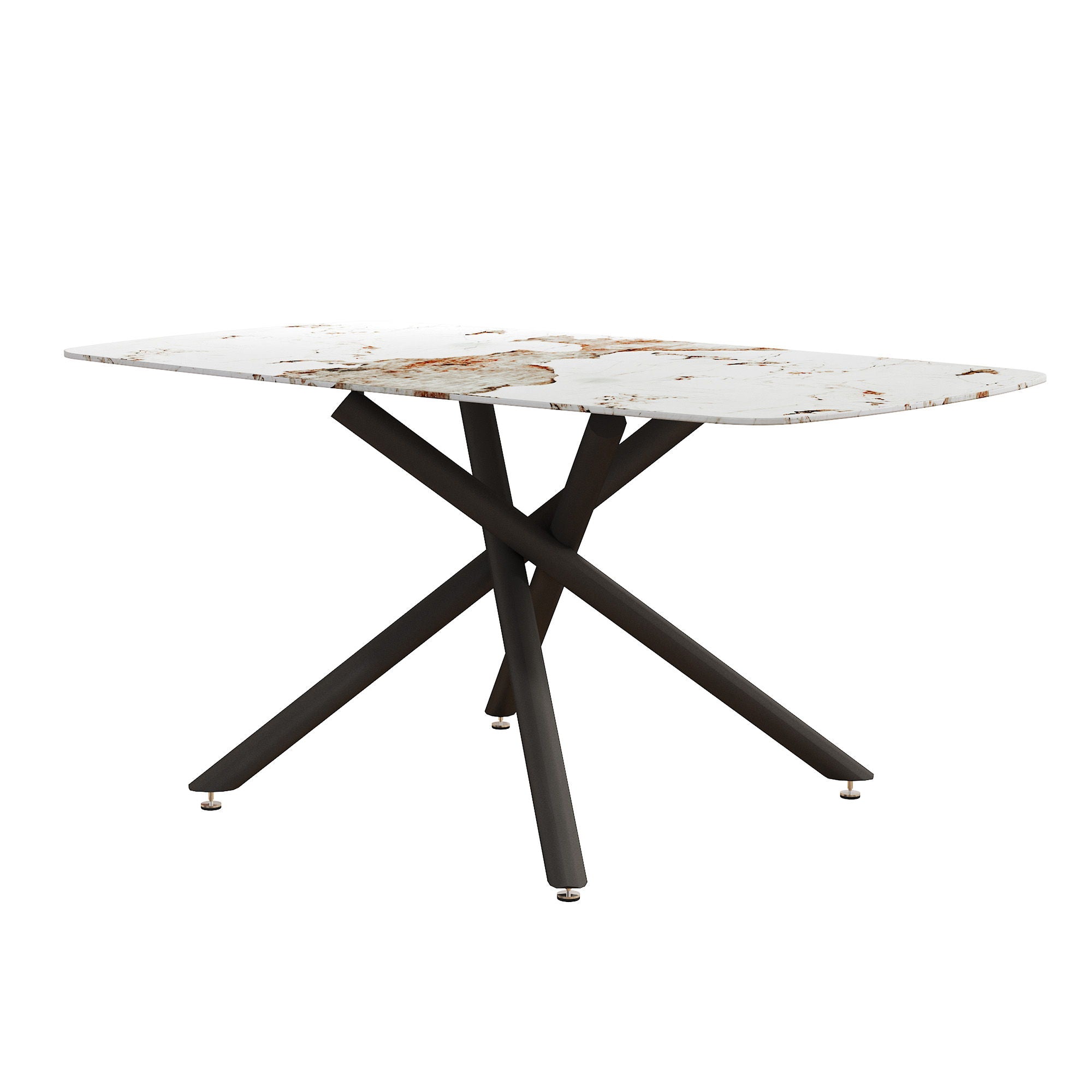 Luxurious Marble Patterned Dining Table With Metal Fork Legs
