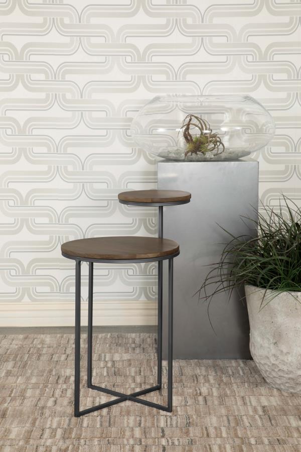 Coaster Fine Furniture Yael - Round Mango Wood Accent Side Table - Natural And Gunmetal | Meri Furniture