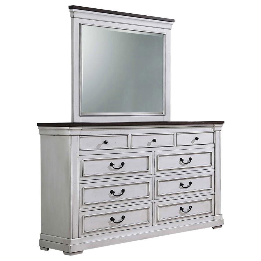 Coaster Fine Furniture Hillcrest - 9-Drawer Dresser With Mirror - Distressed White | Meri Furniture