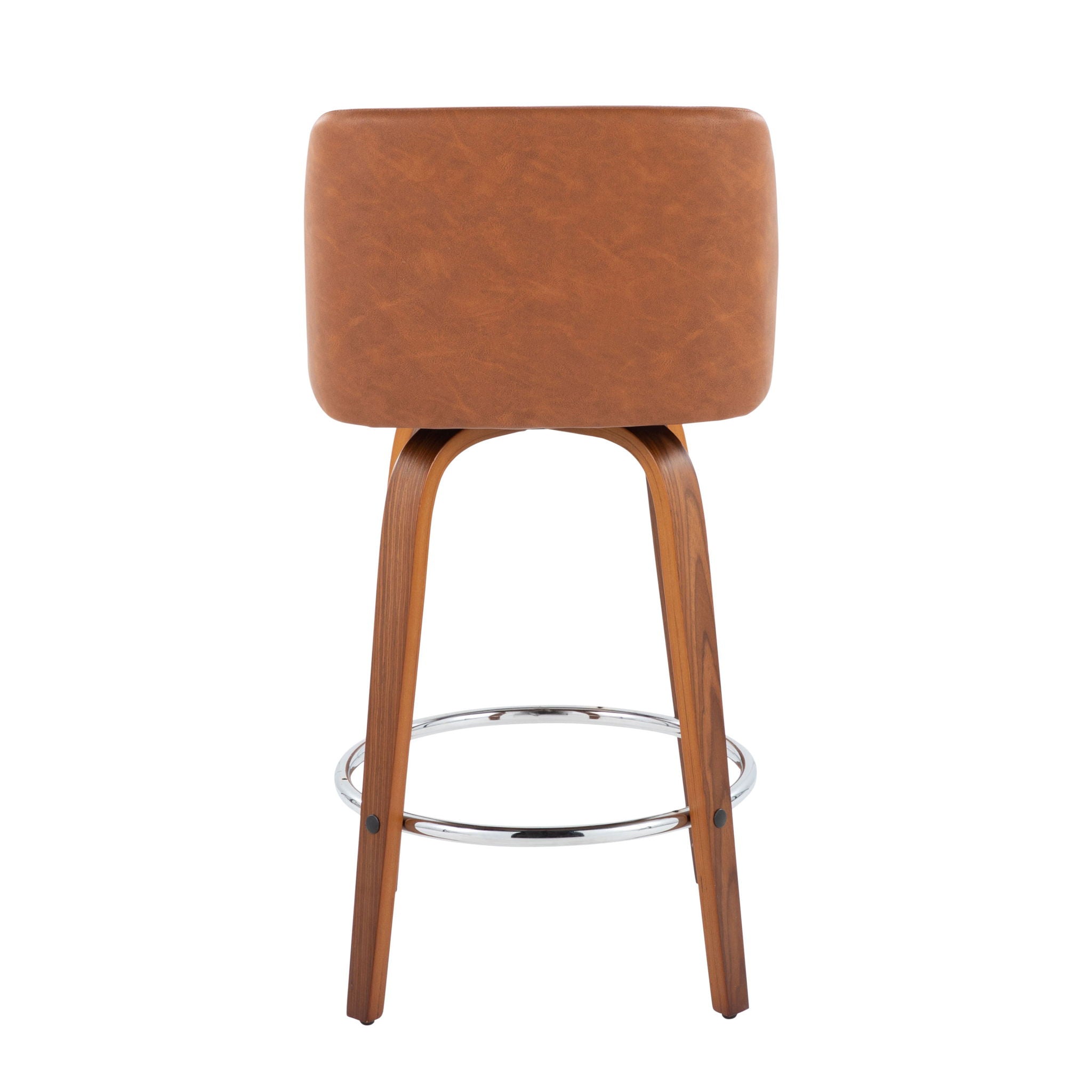 Toriano - Contemporary Fixed Height Counter Stool With Swivel & Round Footrest (Set of 2) - Walnut / Camel