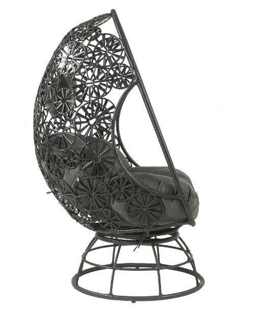 ACME Hikre - Patio Lounge Chair - Clear Glass, Charcaol Fabric & Black Wicker | Meri Furniture