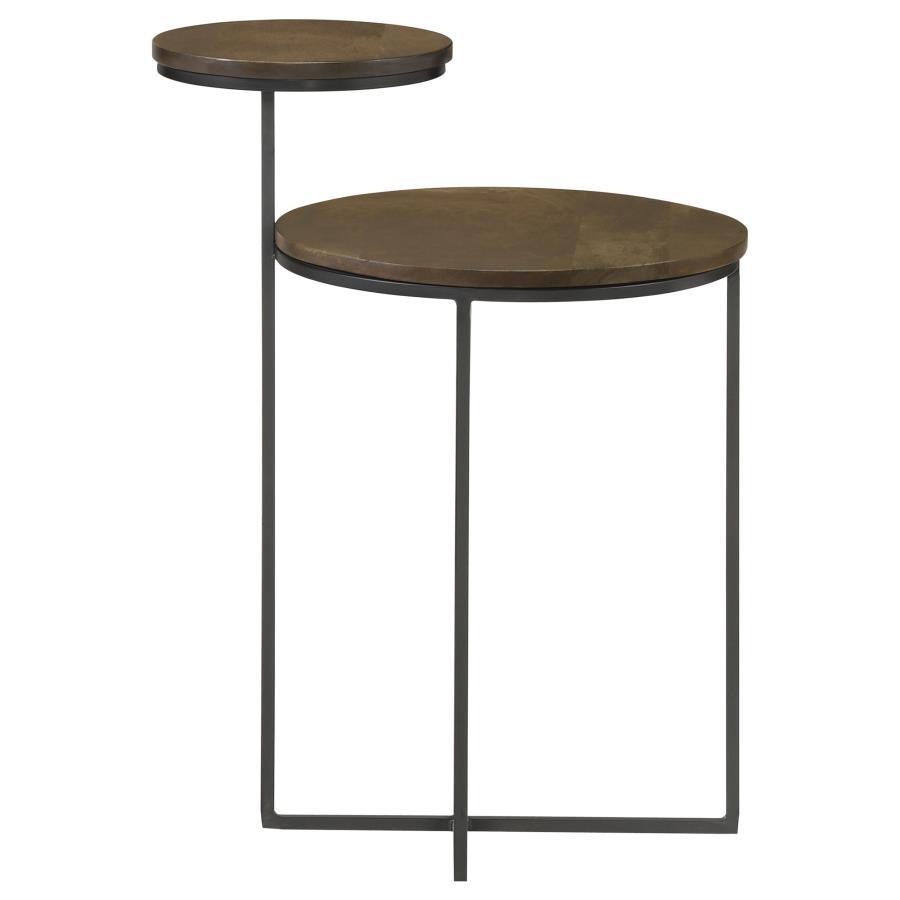 Coaster Fine Furniture Yael - Round Mango Wood Accent Side Table - Natural And Gunmetal | Meri Furniture