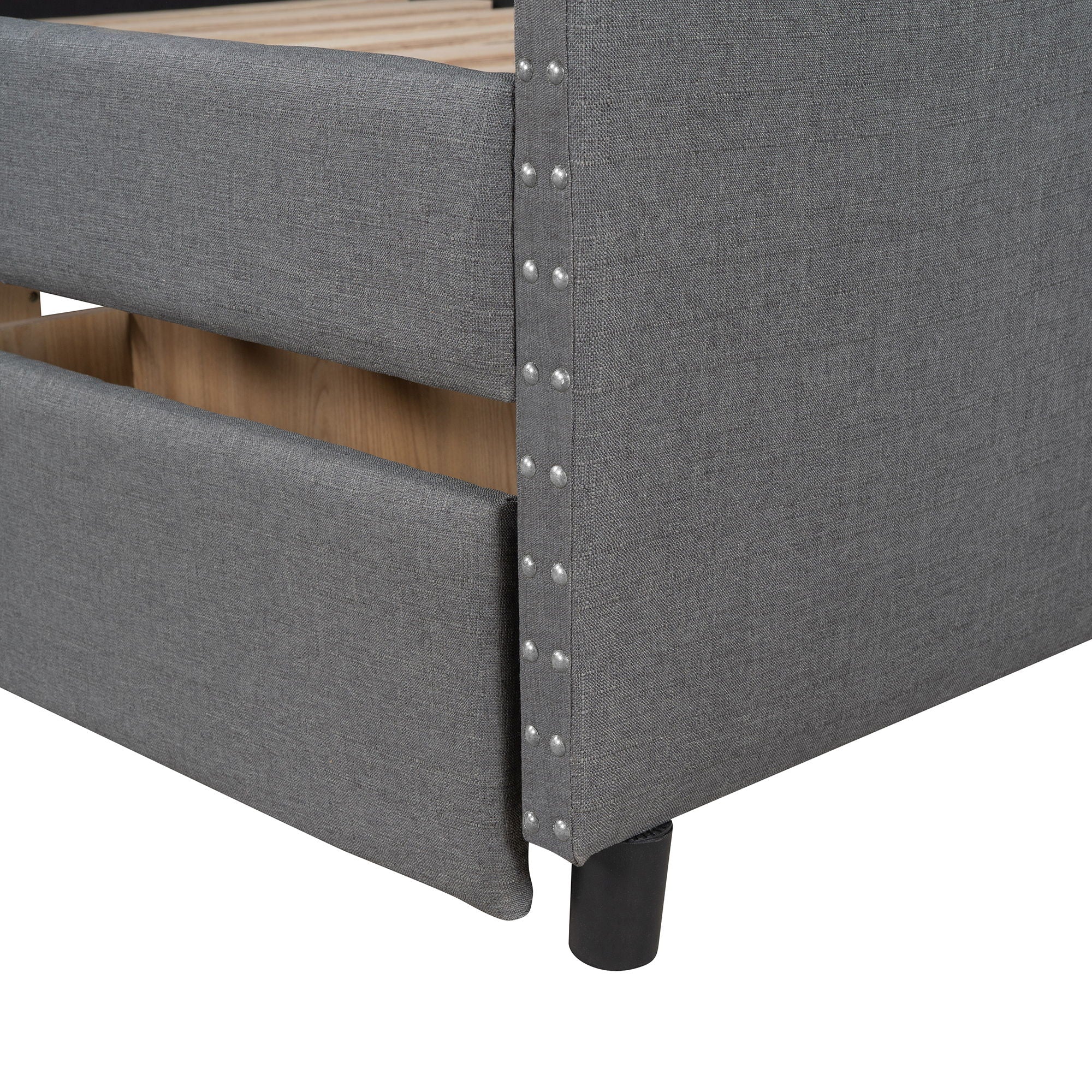 Upholstered Daybed With Two Drawers, Wood Slat Support