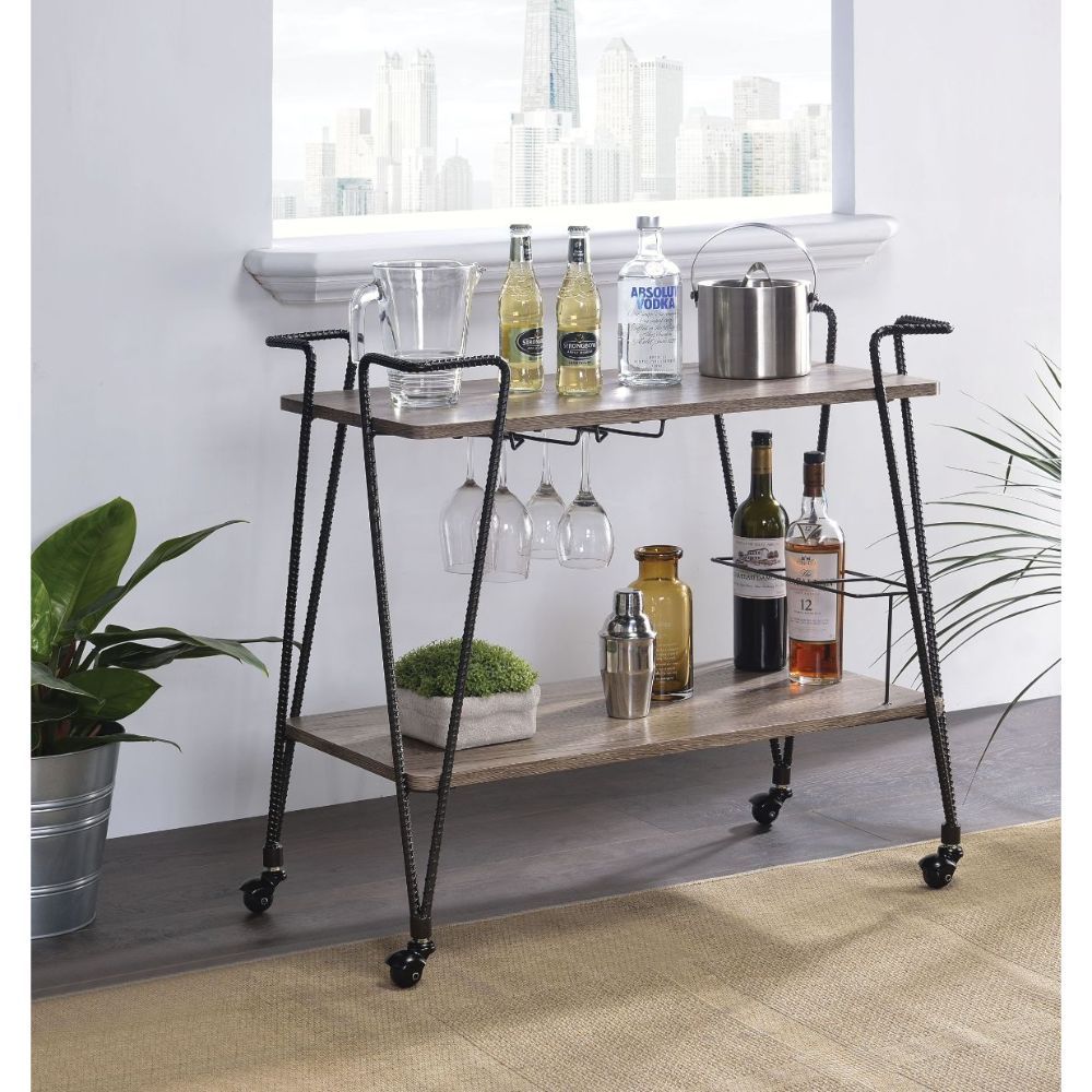 ACME Paulsen - Serving Cart - Rustic Oak & Dark Bronze | Meri Furniture