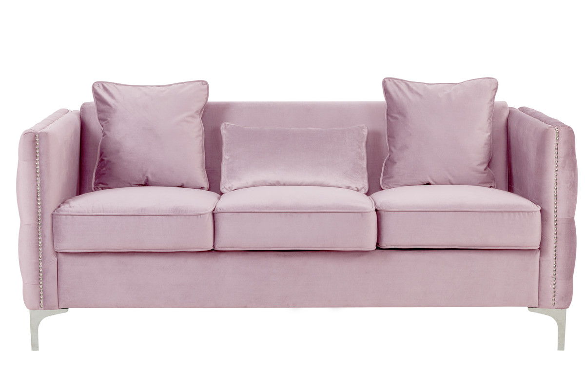 Bayberry Pink Velvet Sofa Loveseat Chair Living Room Set