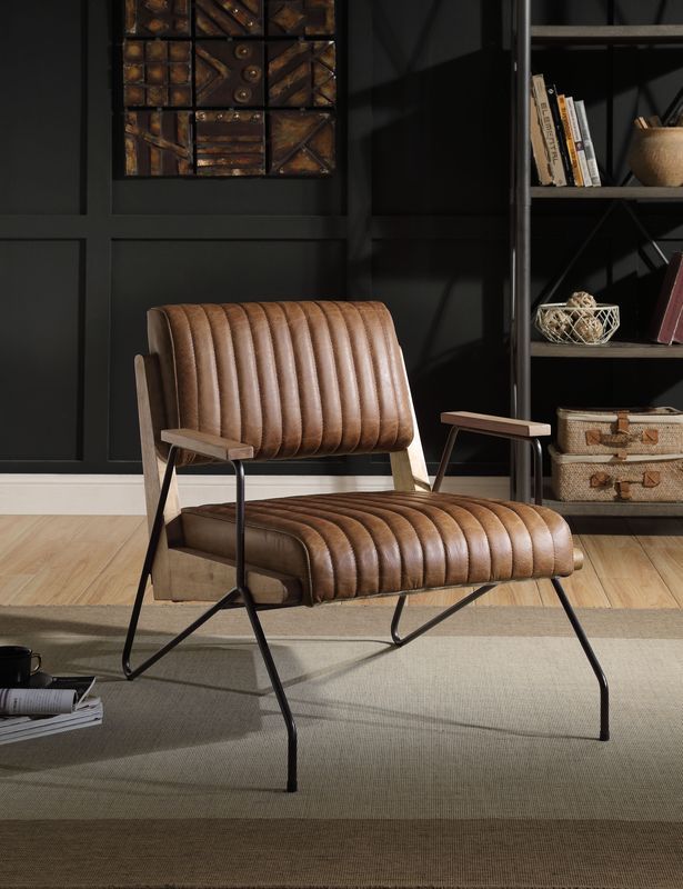 Eacnlz - Accent Chair - Cocoa Top Grain Leather & Matt Iron