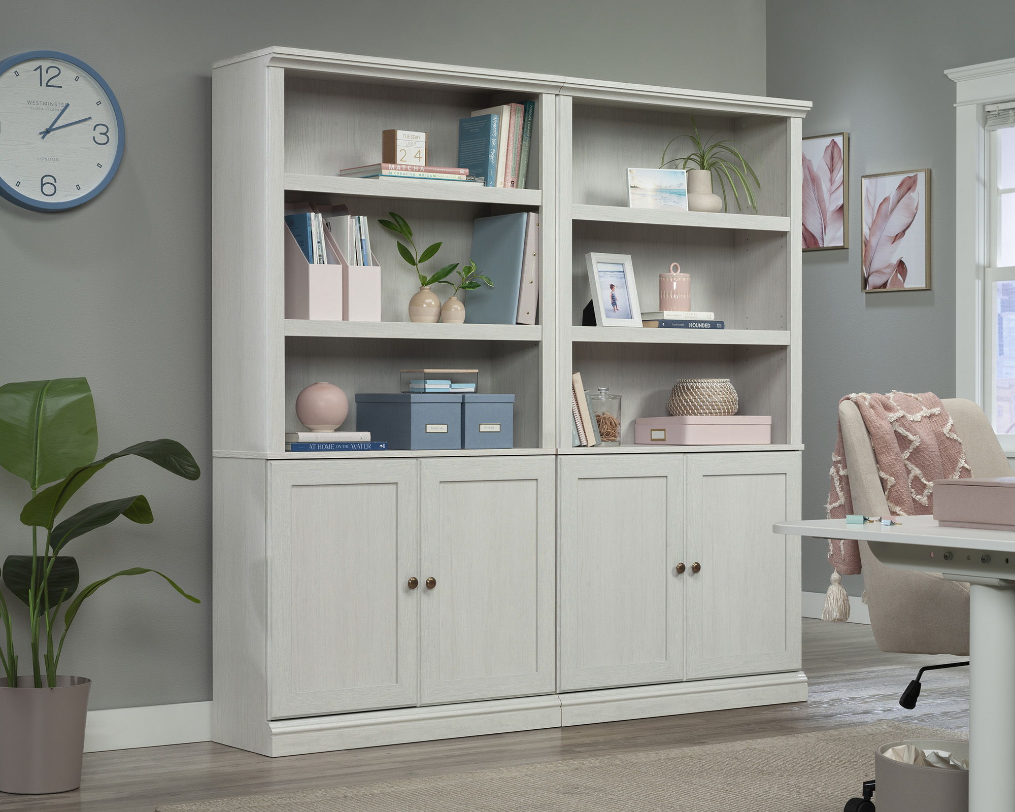 5-Shelf Bookcase with Doors in Glacier Oak