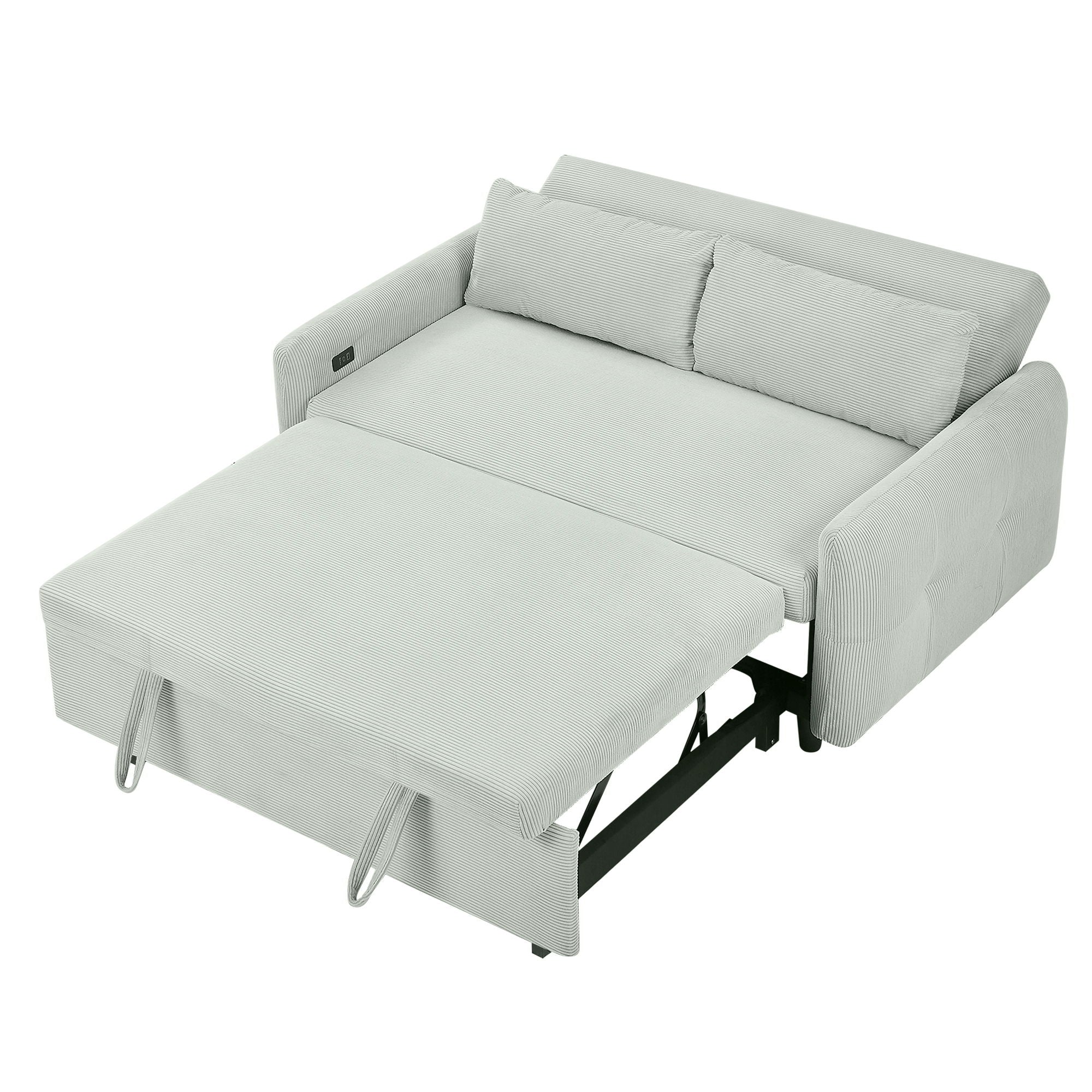 Pull-Out 2 Seat Modern Sleeper Sofa With 2 Throw Pillows And USB Ports