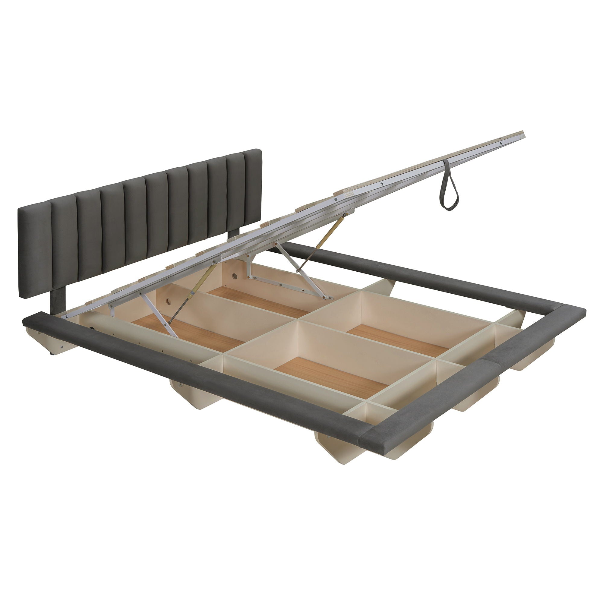 Upholstered Floating Hydrualic Platform Bed With LED Light And USB Port