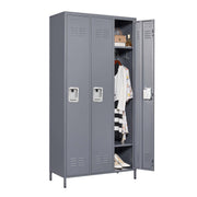 3 Door Lockers With Lock For Home, Gym, Office, School, And Garage - Gray