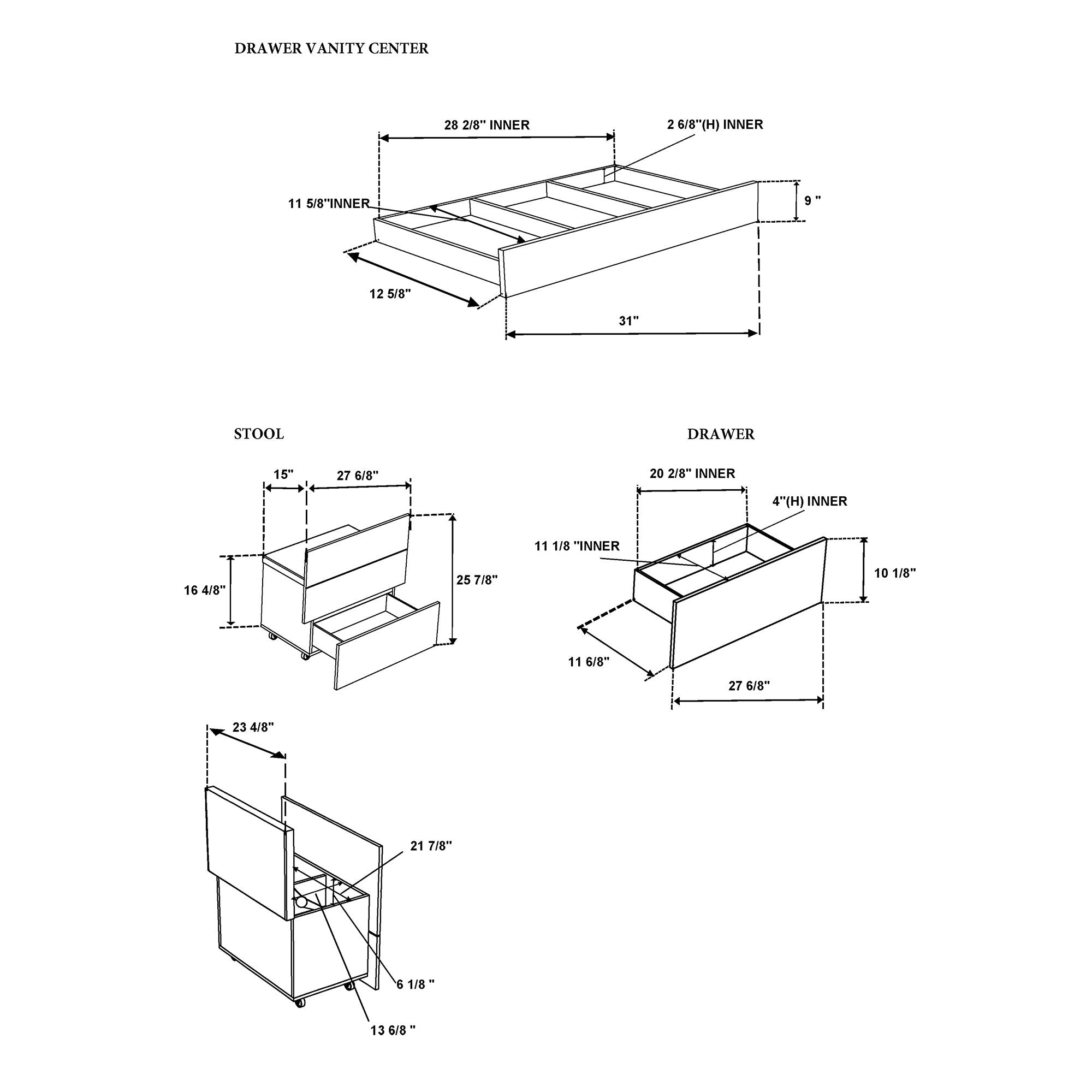 Elisa - Vanity Set With Stool And LED Bulbs