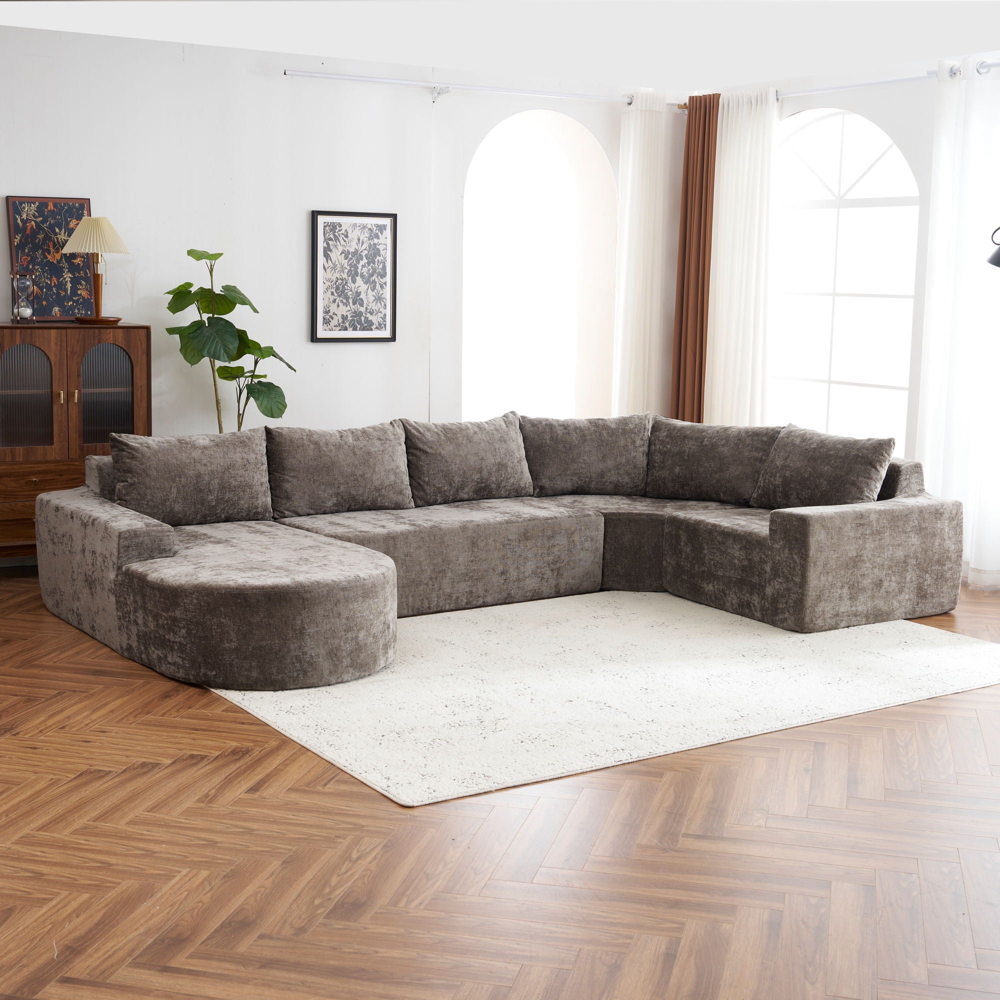 U-Shaped Oversized Modular Cloud Sectional Sofa With Deep Seat For Living Room