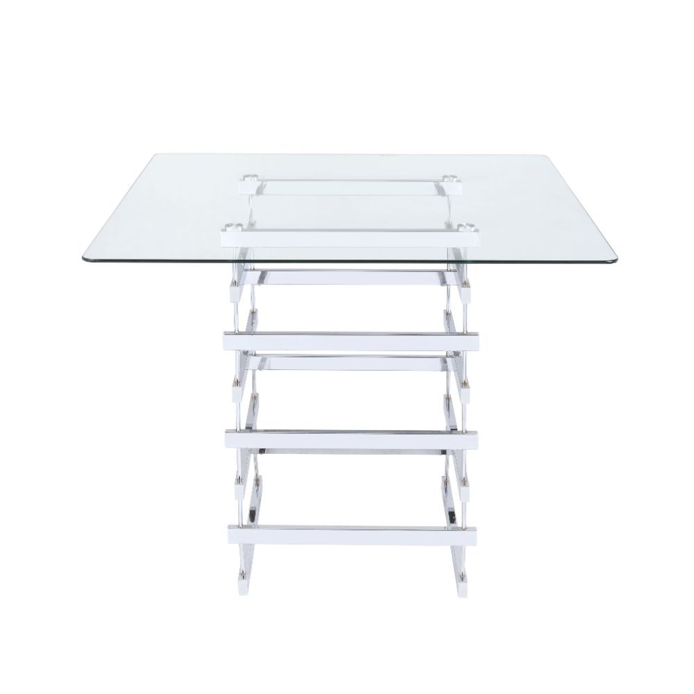 ACME Nadie - Counter Height Table - Chrome & Clear Glass | Meri Furniture