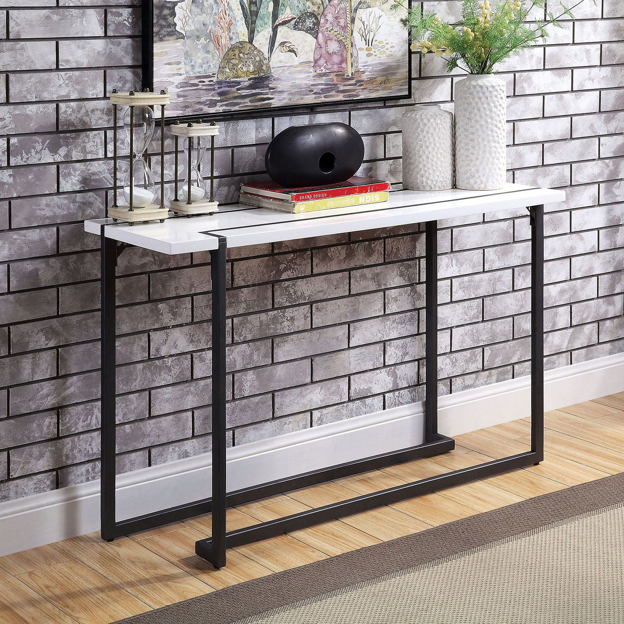 Furniture of America Izar - Sofa Table - White / Gun Metal | Meri Furniture