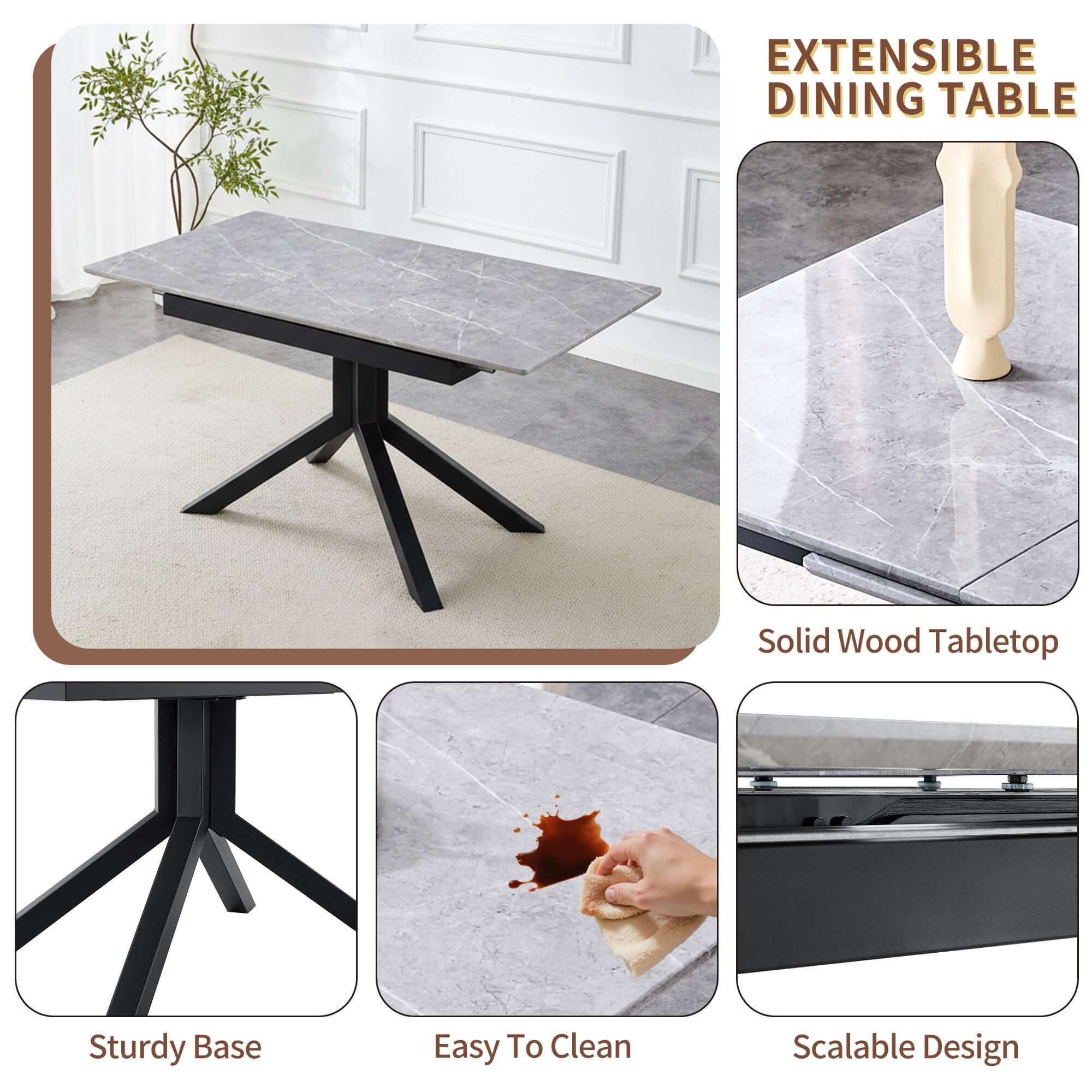 Rectangular Dining Table With Geometric Legs For Dining Room - Light Gray