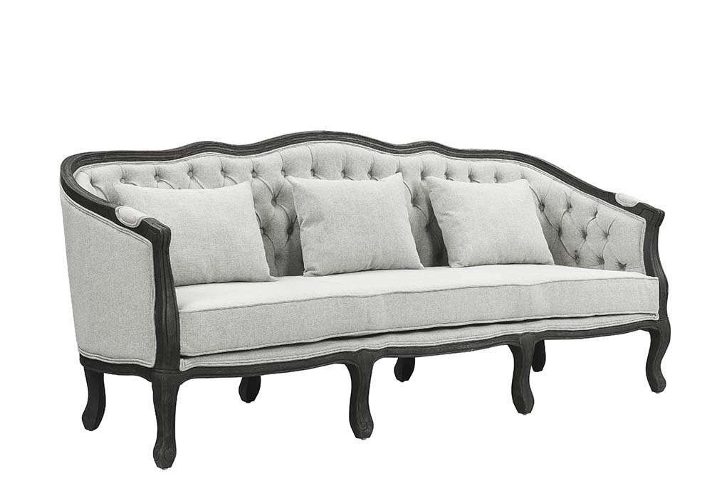 ACME Samael - Sofa - Gray Linen & Dark Brown Finish | Meri Furniture