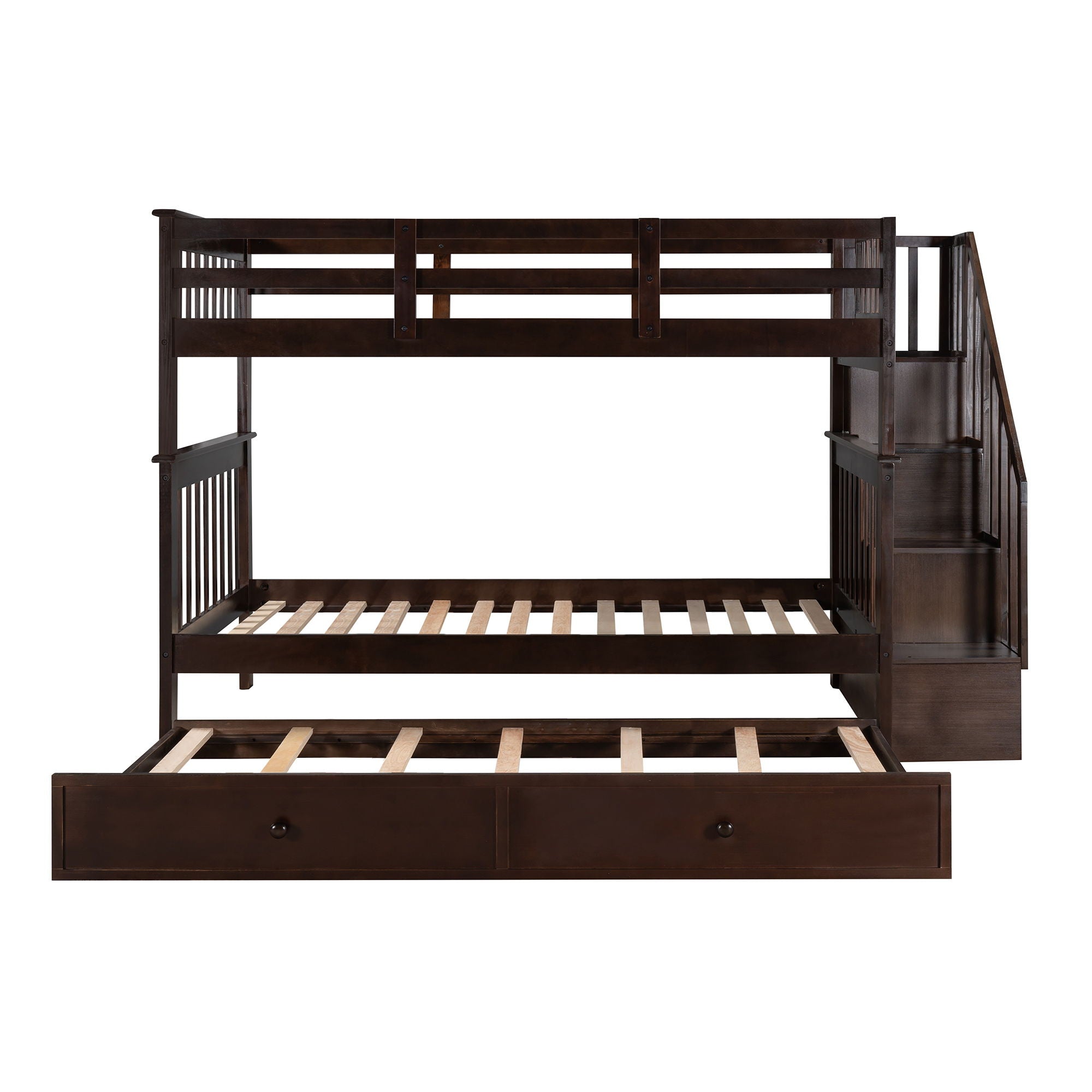 Stairway Bunk Bed With Storage And Guard Rail For Bedroom